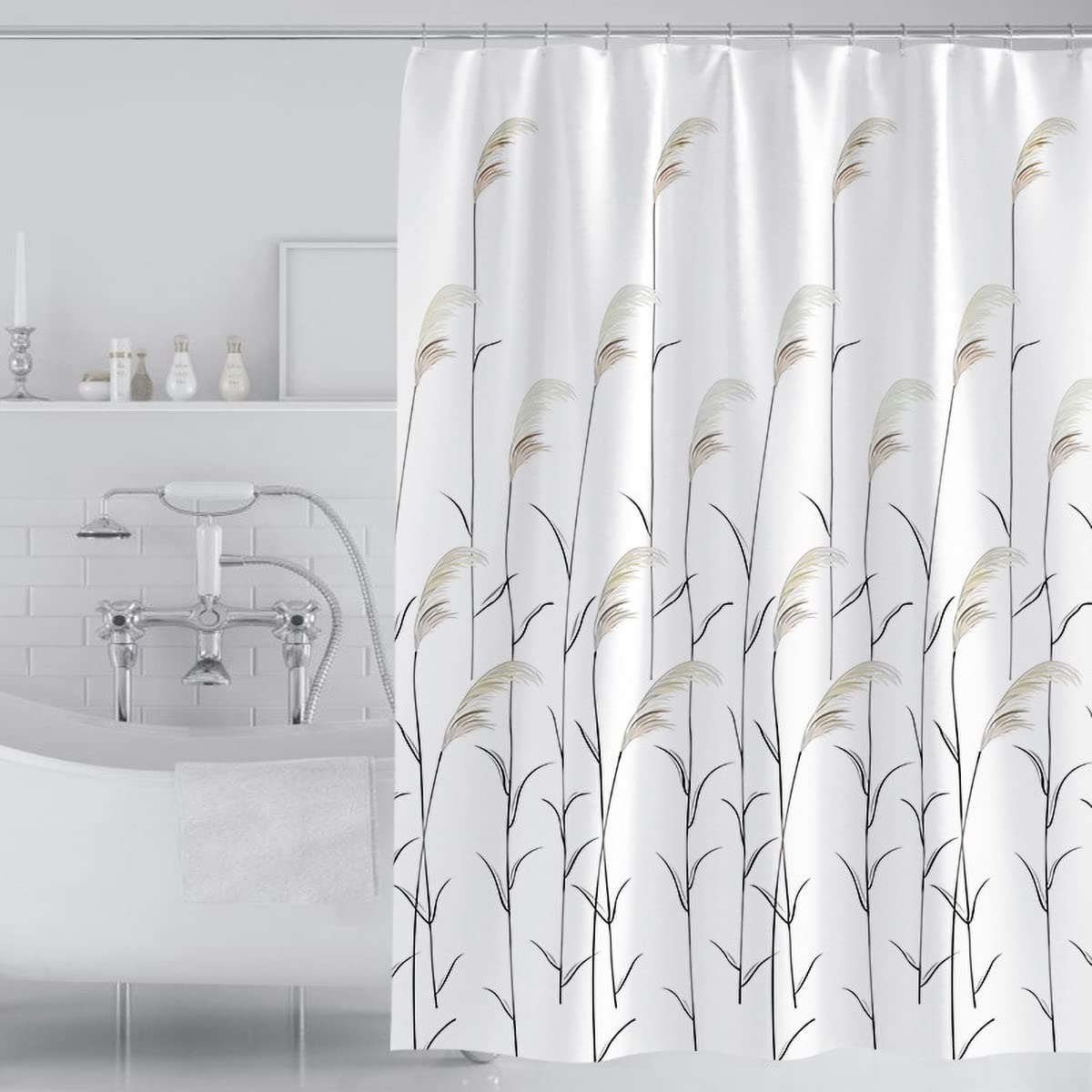 Tennove Shower Curtain 180 x 200cm Plants Reed Thick Polyester Fabric Mildew Resistant Shower Curtain Liner for Bathroom Decor Waterproof Bath Curtain