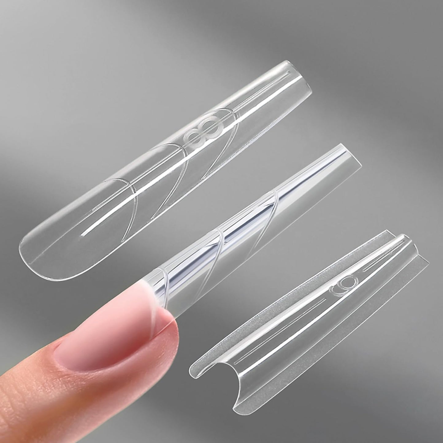 YOKEFELLOW Sandwich Nail Dual Forms -240Pcs Transparent Top & Bottom Design Nail Mold for Poly Builder Gel Extensions 15 Size (SMZ-Long Coffin)