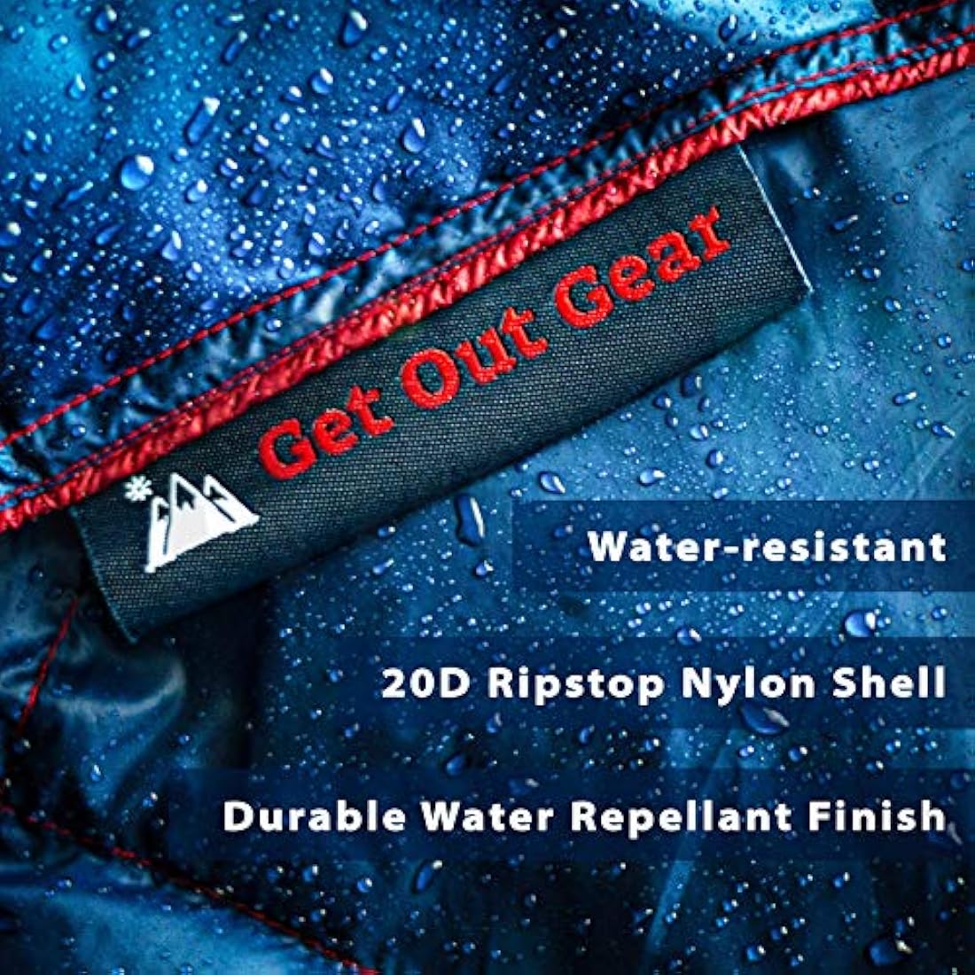 Get Out Gear Down Camping Blanket - Lightweight Warm and Packable | Ideal for Backpacking,Travel, Festivals, Beach, Hammock | 650 Fill Power Water-Resistant Backpacking Quilt (Blue/Red)