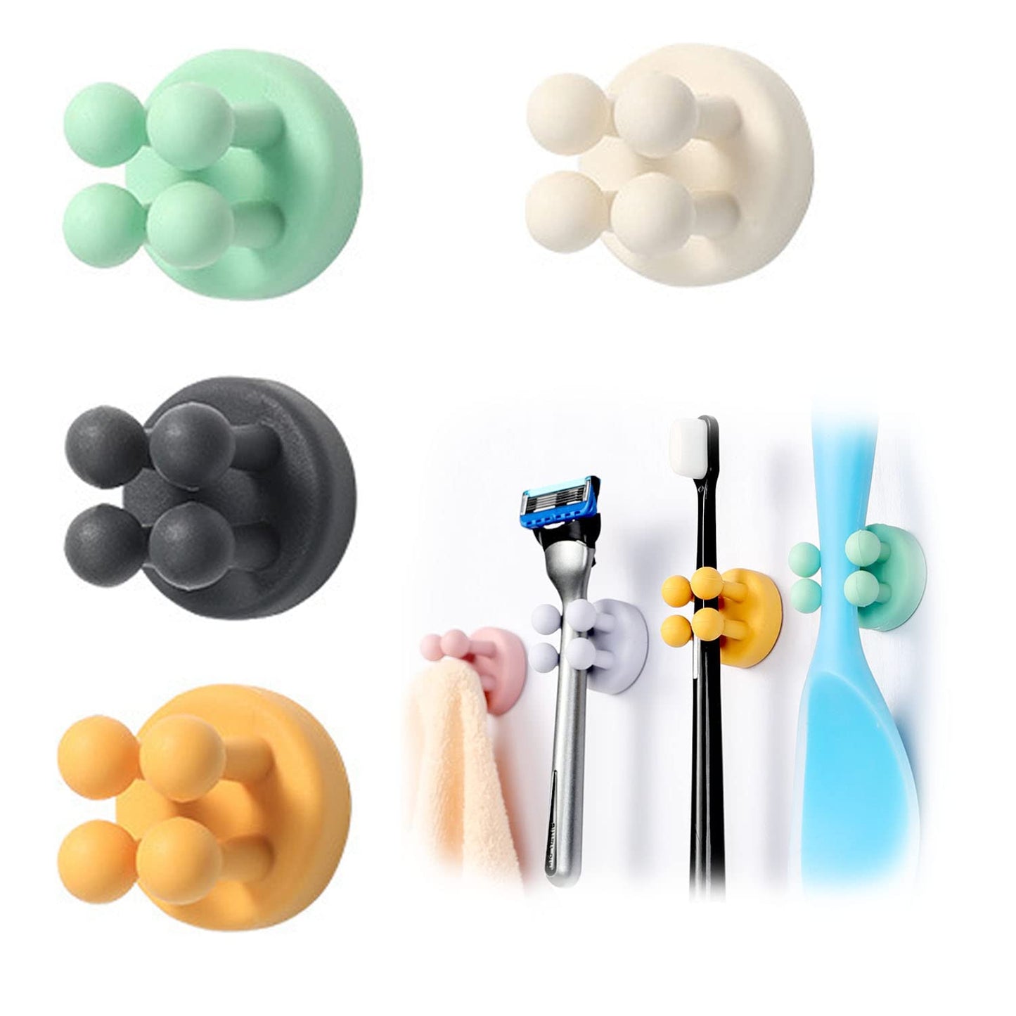 WUBAYI 4 pcs Silicone Toothbrush Holder Multi-Function Hook Waterproof self Adhesive Single Toothbrush Hook Plug Holder for Wall for Hanging Bathroom