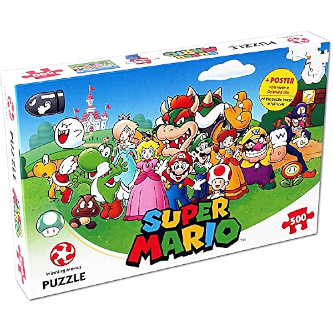Winning Moves Super Mario and Friends 500 Piece Jigsaw Puzzle Game, piece together Mario, Luigi, Yoshi, Bowser and Toad, gift and toy for ages 10 plus