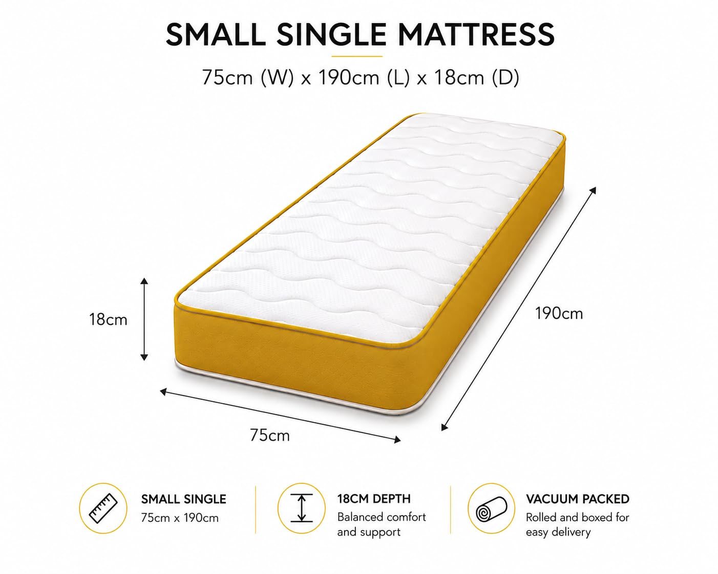 eXtreme comfort ltd Cooltouch Colours Yellow Small Single Mattress