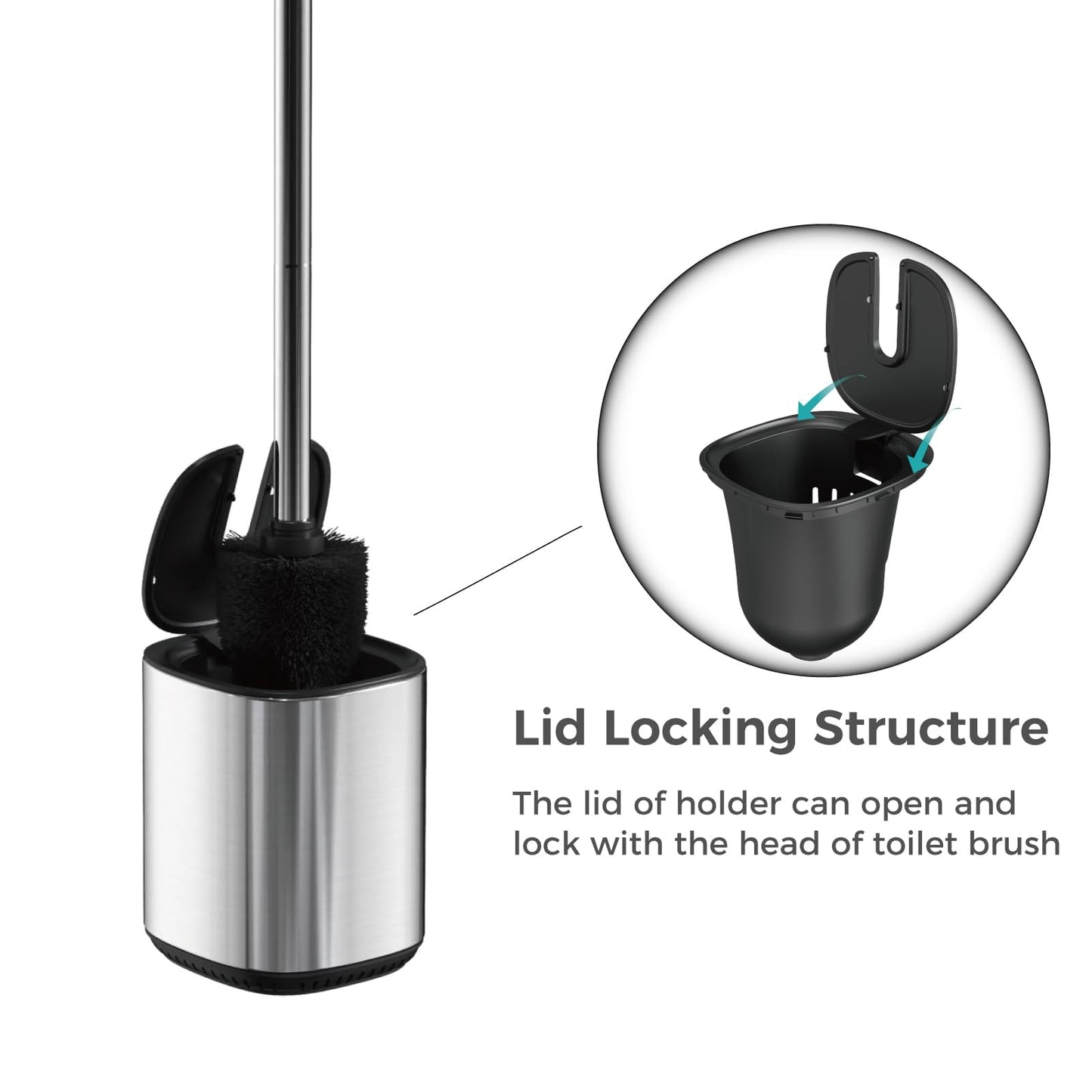 Sleek Toilet Brush Holder Set Toilet Bowl Brush Stainless Steel Automatic Open lid Toilet Bowl Cleaner Brush with Durable Bristle Head Toilet