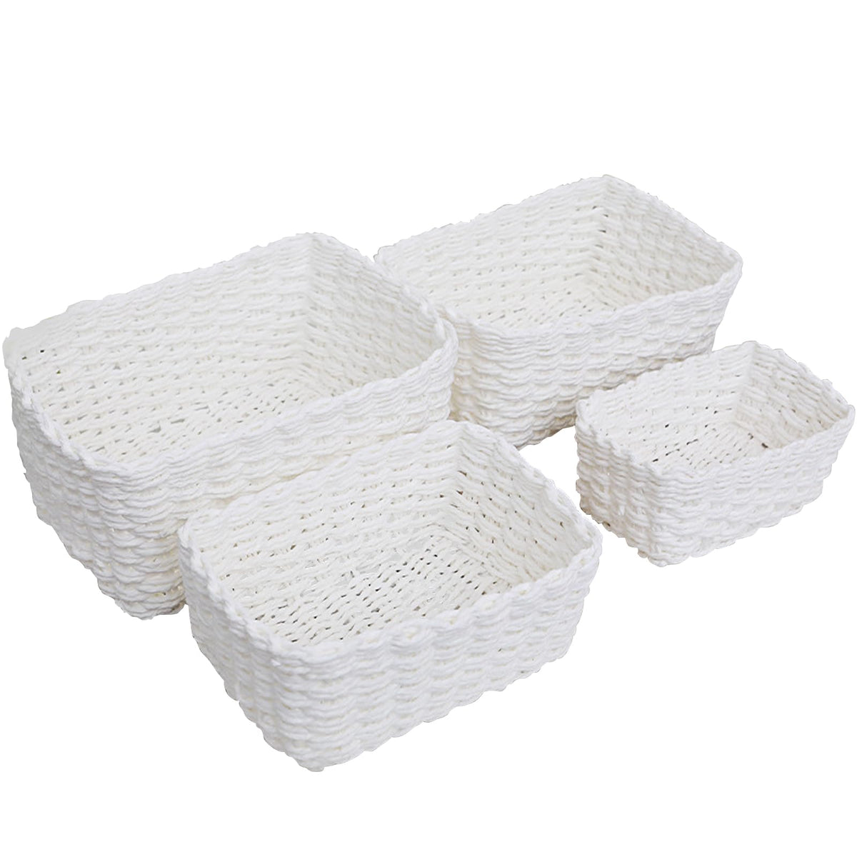 Purecas Woven Storage Baskets 4-Piece Set Stackable Paper Rope Baskets Boho Decor Organiser Box for Nursery Changing Table Living Room Kitchen