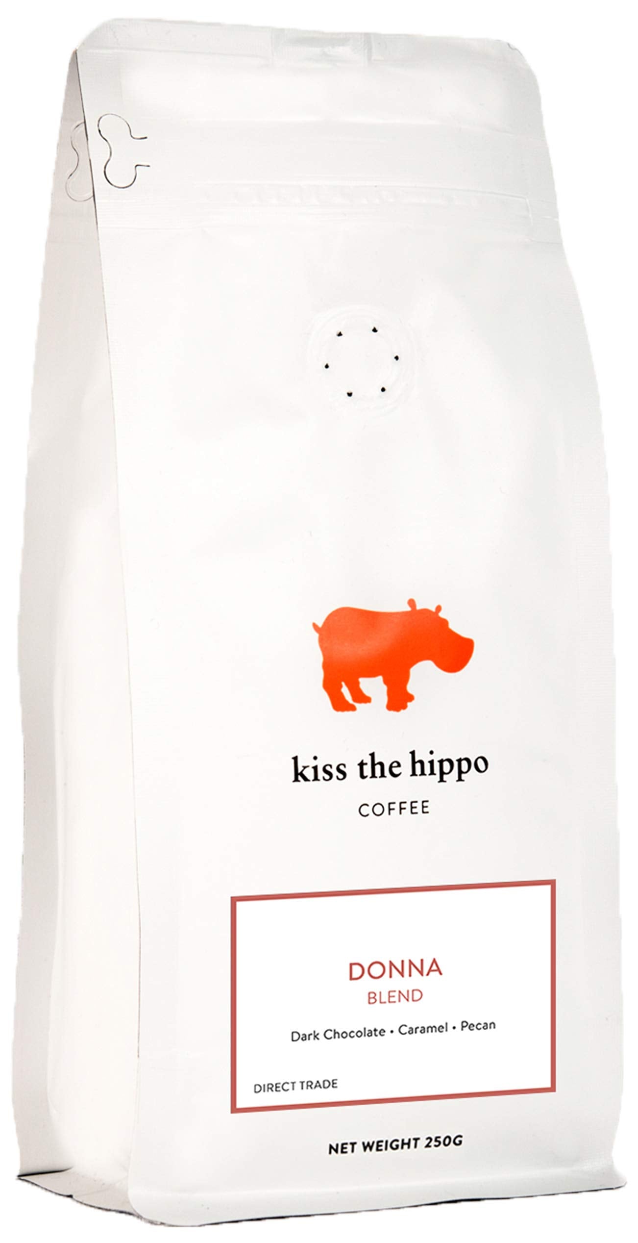 Kiss the Hippo - Donna Blend Coffee | Whole Beans | Carbon-Negative | Espresso | Suitable For Milk | Notes of Dark Chocolate, Caramel, Walnut | 250 gr
