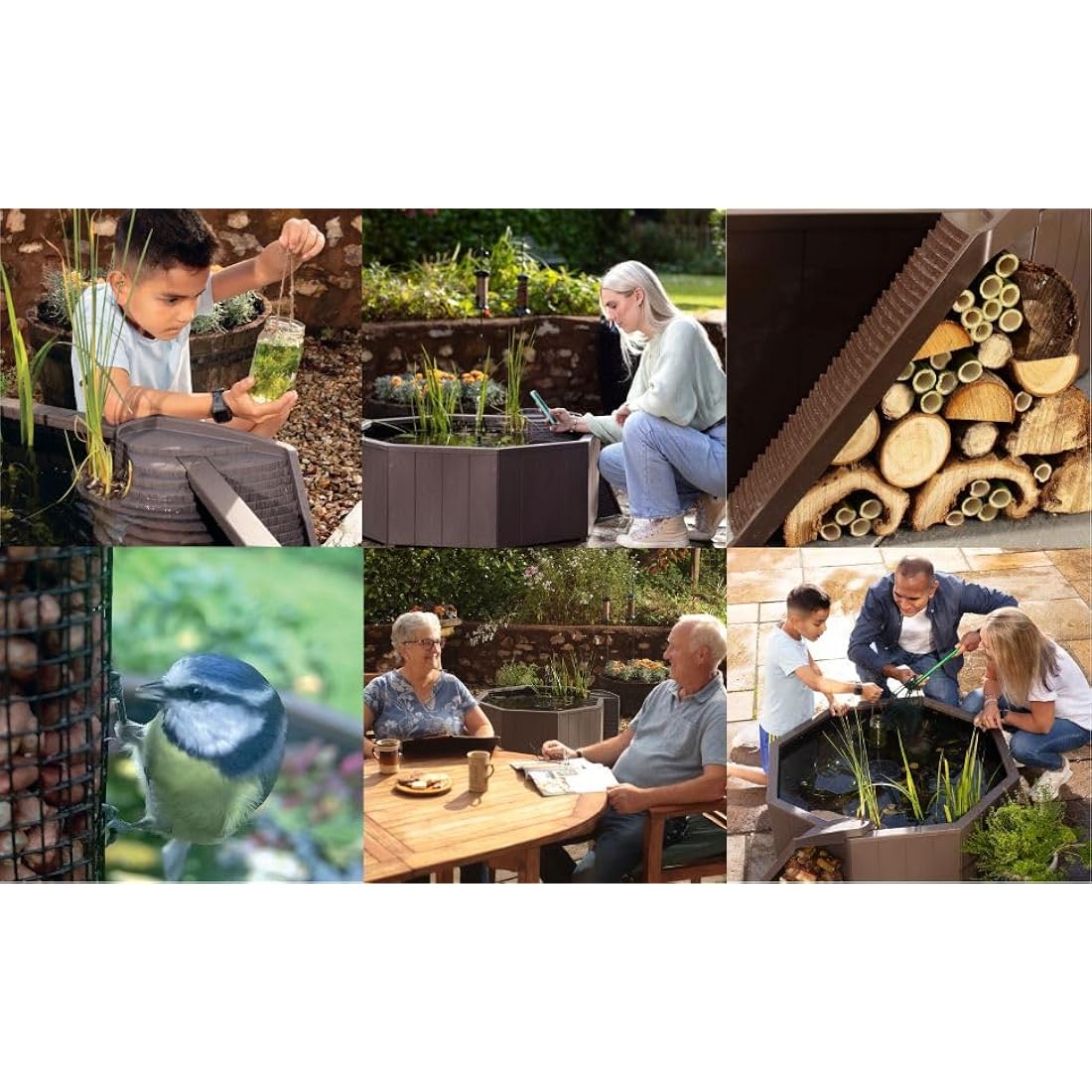 Blagdon Liberty No Dig Nature Pool, Raised Pond for Garden or Patio, Click Fit Easy Construction, with Floating Solar Fountain Pump, Bird Landing Platform, Wildlife Access Ladder and Planting Pocket