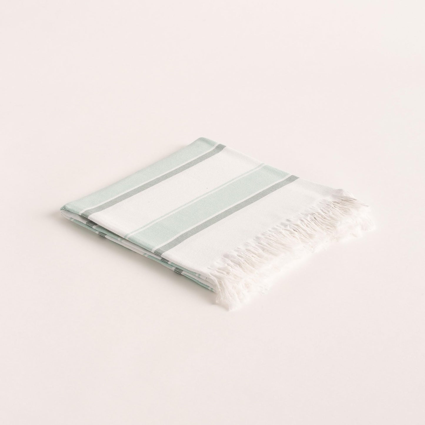 GAMUSI Rectangular Beach Towel – Bath Fouta – Embossed Fabric – Dyed Thread with Fringes – Green.