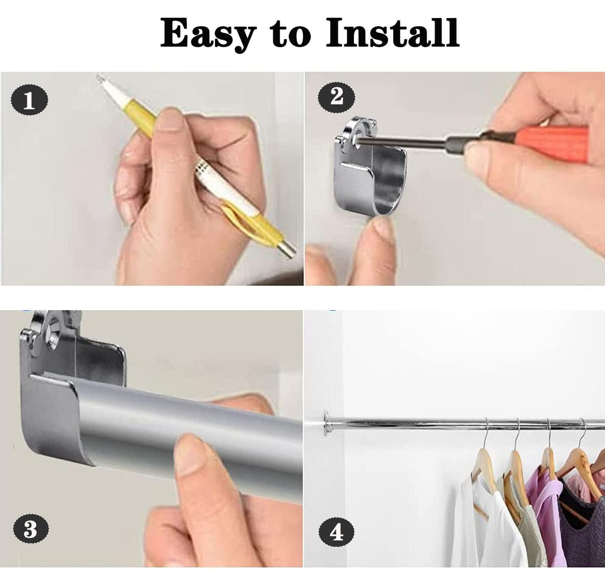 TOP-VIGOR 2Pcs Wardrobe Pole Bracket, 25mm Dia U Shaped Shower Curtain Rail, Zinc Alloy Flange Rod Holder Shower Curtain Rod Pole End Supports