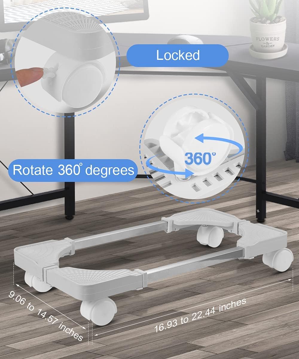 Mobile CPU Stand, Adjustable Computer Tower Stand with 4 Rolling Caster Wheels for Office and Home Use (White)