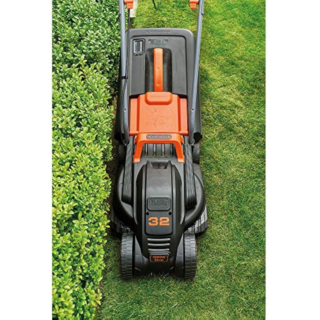 Black+Decker BEMW351GL2 Electric Lawnmower/Trimmer Kit (1,000 W, 32 cm Cutting Width, Triple Axial Cutting Height Adjustment, 35 L Grass Catcher Container, Includes 200 W Single-Handed Grass Trimmer)