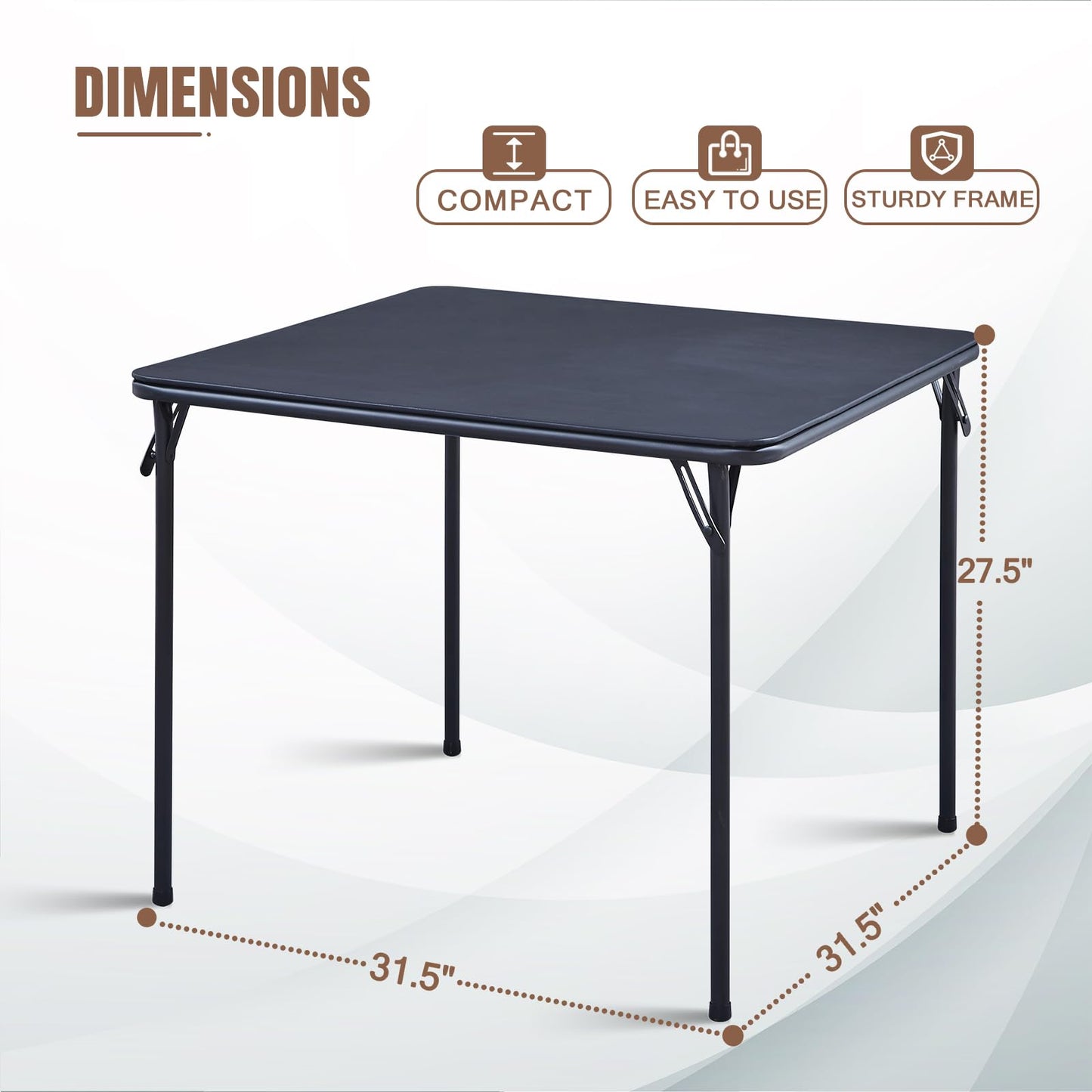 TAO ONE Square Folding Table 32x32 Small Card Table Foldable - Black