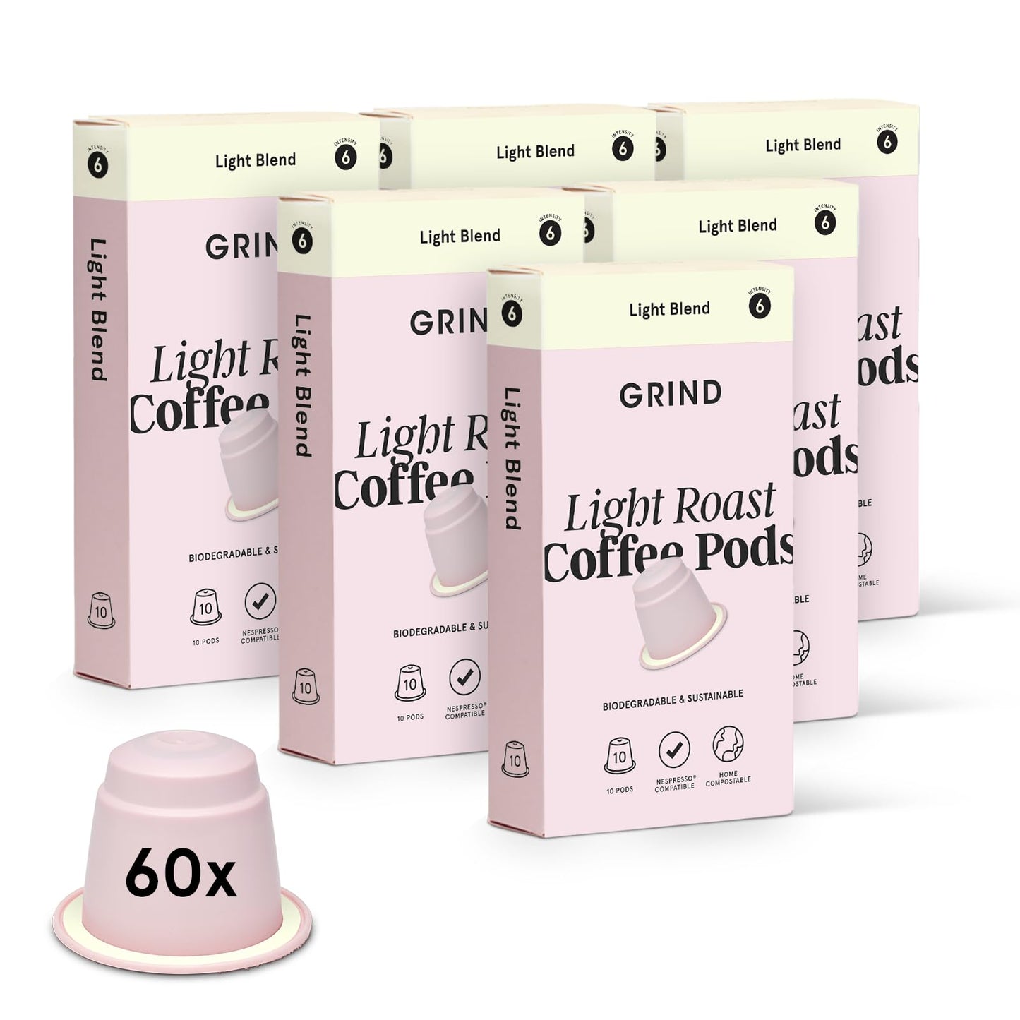 Grind Light Coffee Pods ? Pack of 60 Biodegradable Capsules ? 100% Arabica ? Nespresso? Original Compatible ? Home Compostable ? Barista Quality and