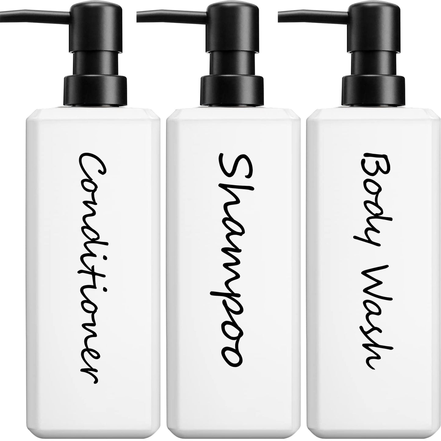 GMISUN Shampoo and Conditioner Bottles, 17 Fl oz / 500ml Square Pump Bottle dispenser, Refillable Shower Gel Dispenser, Bathroom Plastic White Shower