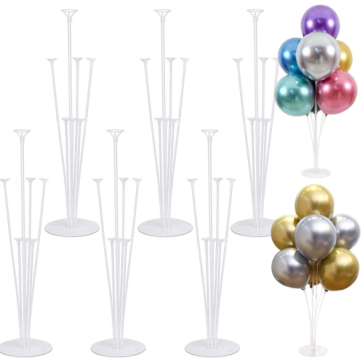 6 Set Balloon Stand for Table, Clear Balloons Sticks and Cup with Holder, 28 inchTable Balloons Stand Kit for Graduation, Wedding, Birthday Party