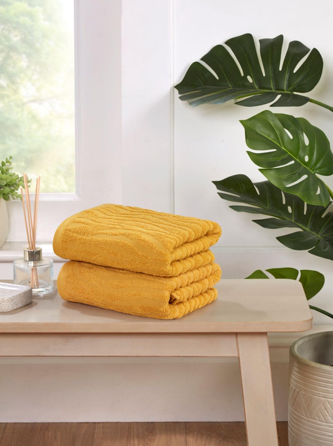 Rapport Home 2-Pack Safari Hand Towels | Mustard Yellow | 50x85cm 100% Cotton 500GSM | Absorbent & Soft Bathroom Towel Set | Oeko-Tex Certified