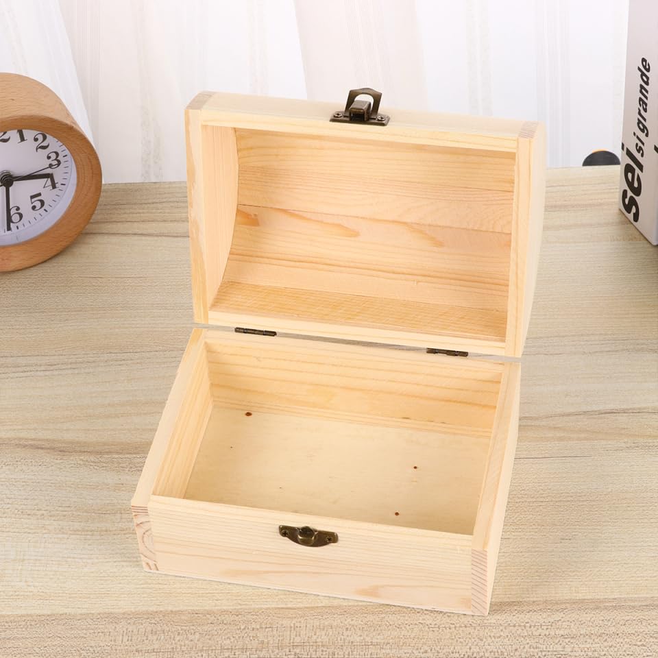 BESPORTBLE Arched Solid Handmade Wooden Box with Lock Large Multi-Function Diy Craft Storage Case for Jewelry Cosmetics and Small Items Home Office