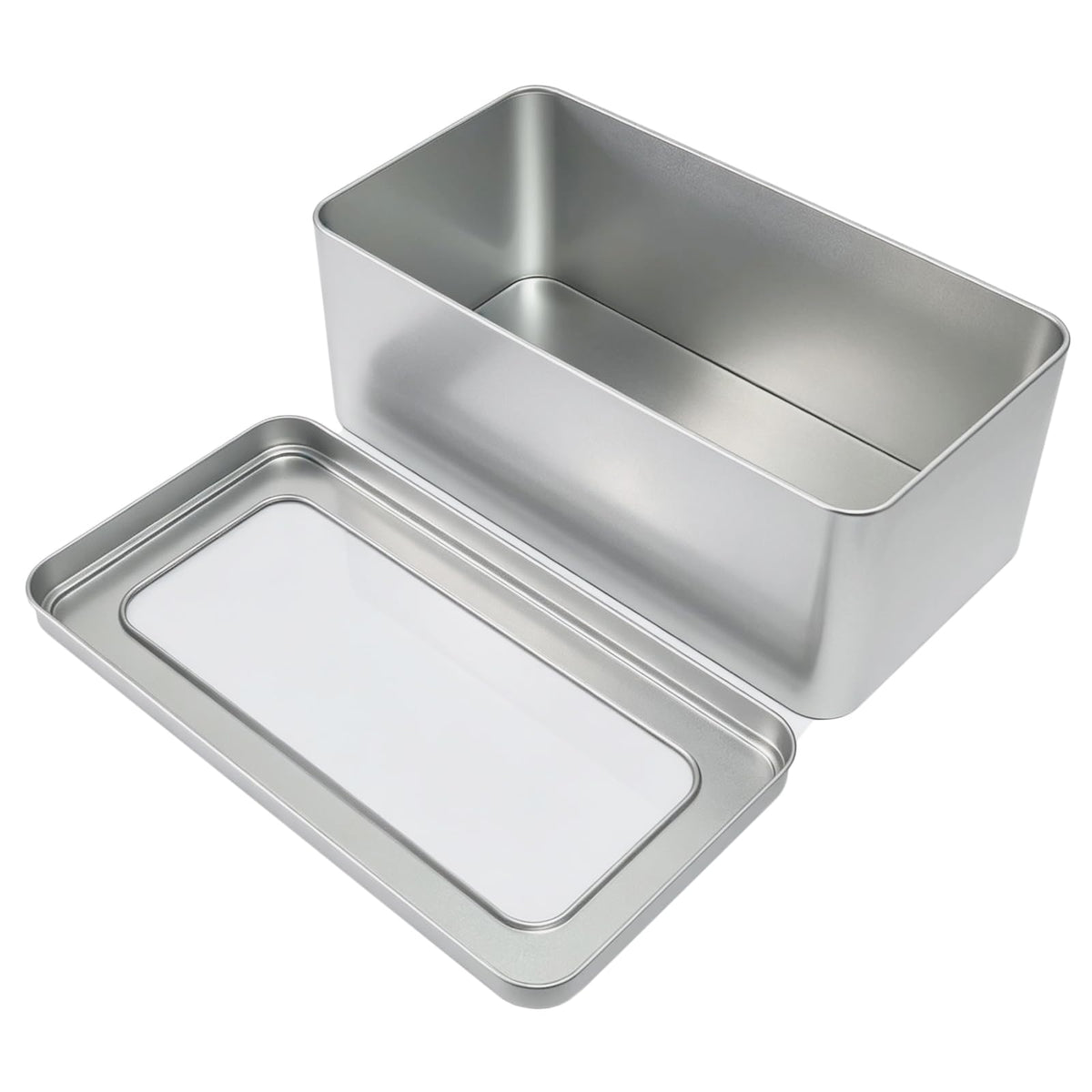 Goodma 2Pcs Rectangle Metal Tins with Window Lids, Silver