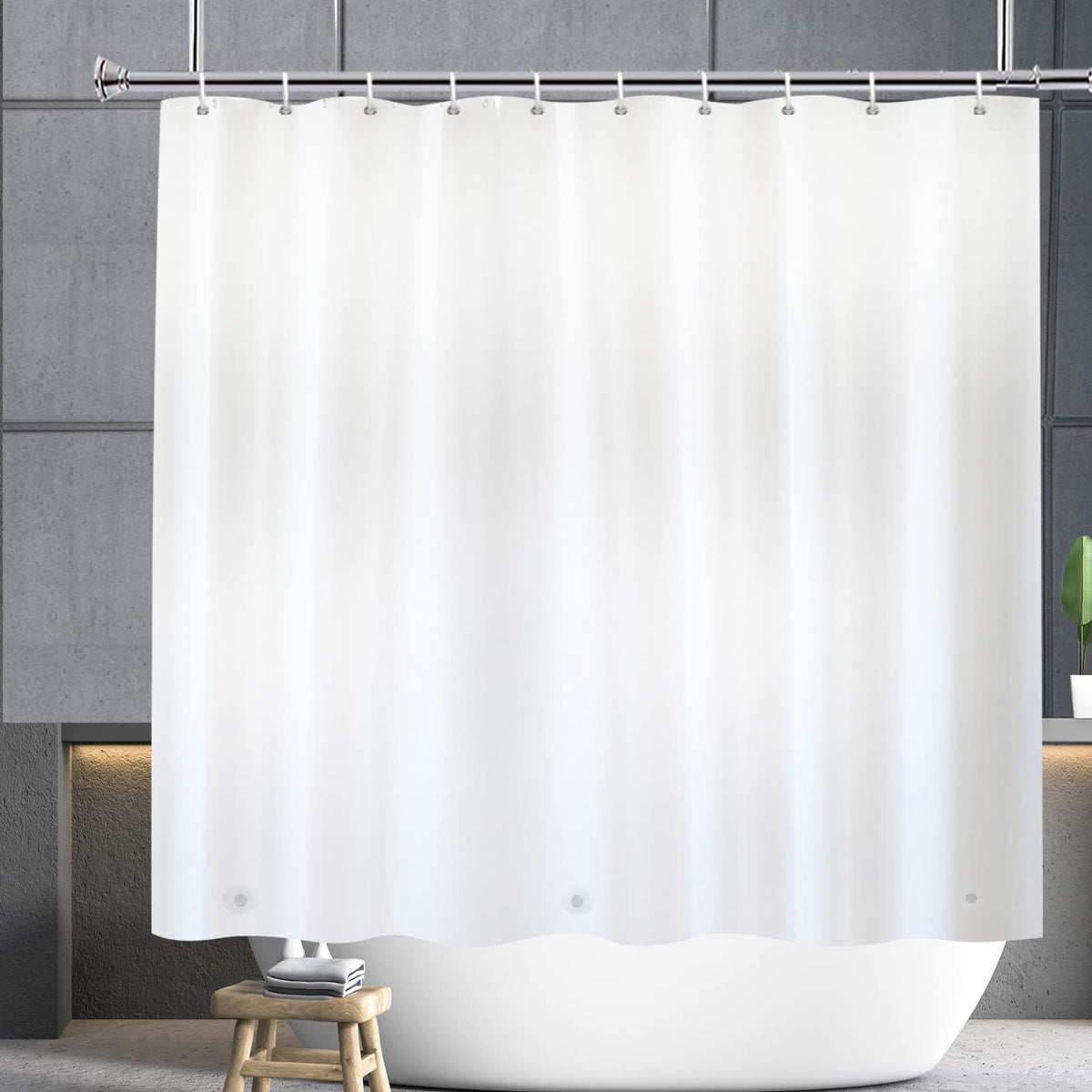 YISURE Short Shower Curtain Liner 180x165cm, White PEVA Shorter Length Shower Curtain with Magnetic Bottom Mold Resistant, Plastic Hooks, Width 70 x