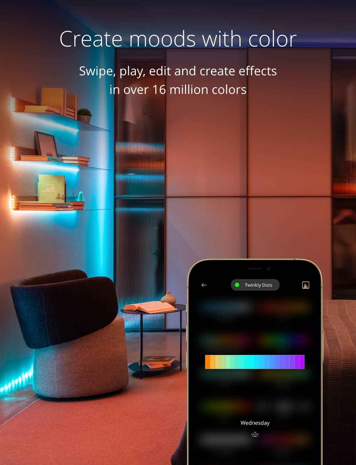 Twinkly Dots 10m, Flexible RGB LED Strip, in- and Outdoor, Compatible with Alexa and Google Home, IP44, 16 M+ Colors, App Control, Black Wire, 200 LED