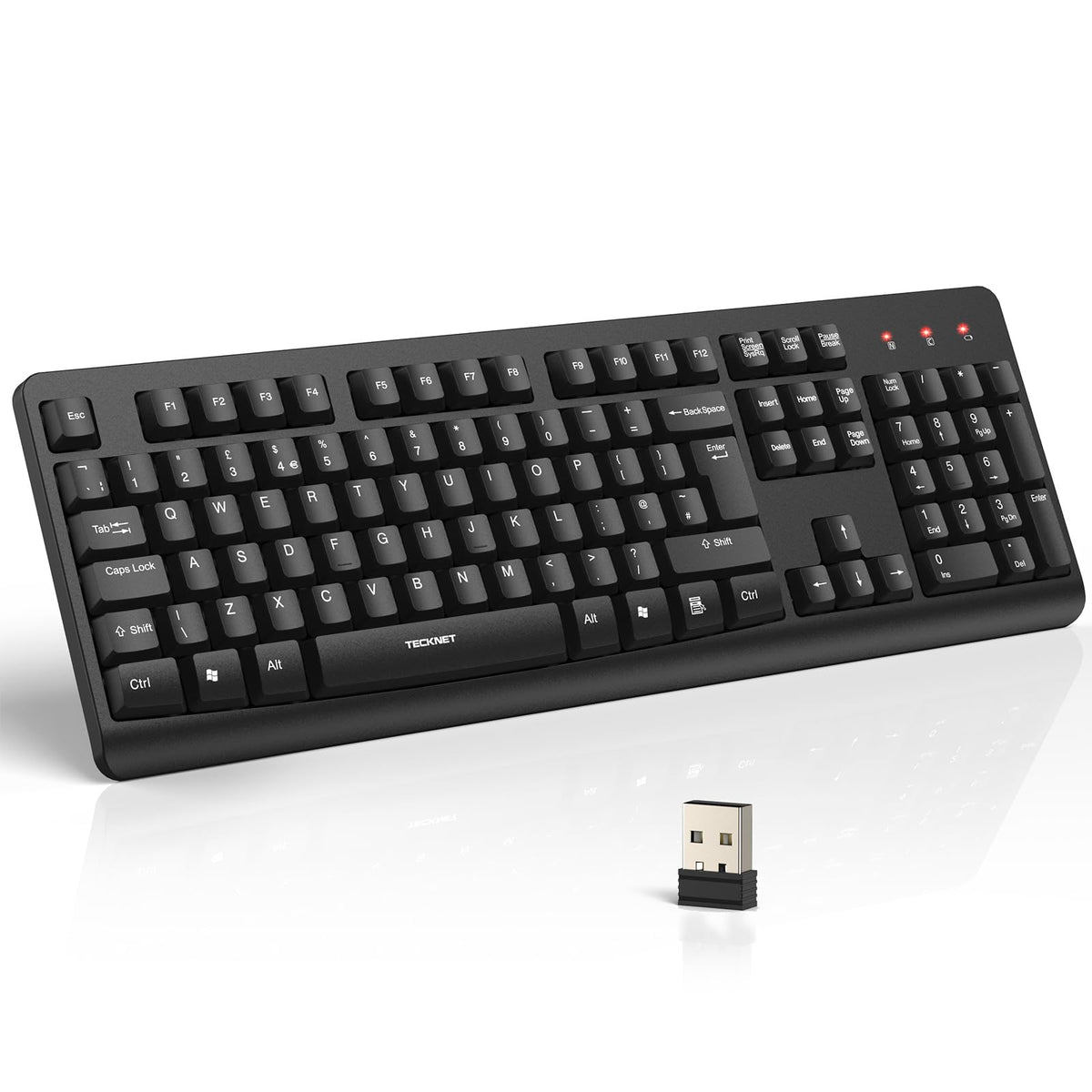 TECKNET Wireless Keyboard for Laptop, 2.4G USB Silent Computer Keyboard with Ergonomic Keys & Adjustable Feet Stand for Desktop, PC, Notebook, and