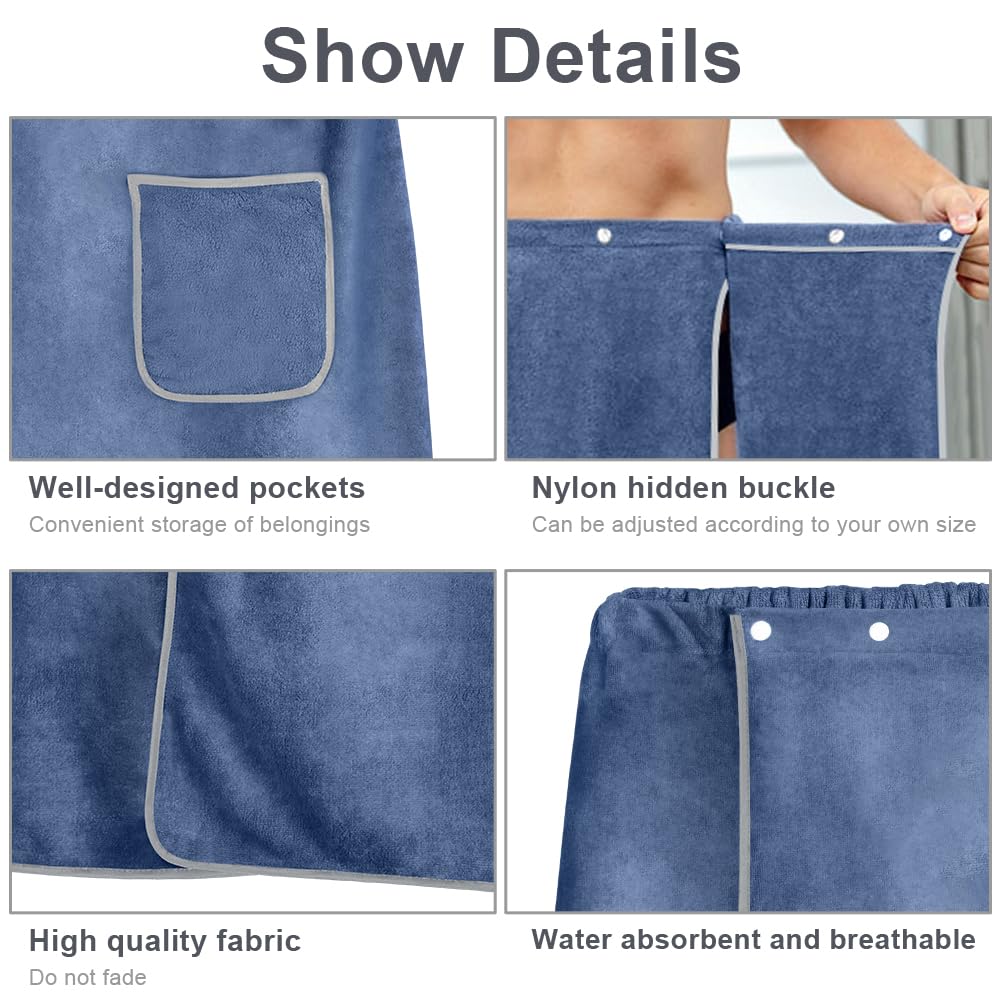 Aomig Bath Towel Body Wrap for Men, Adjustable Men’s Bath Wrap Towel, Mens Shower Wrap Bath Towel, Strong Absorption Sauna Spa Body Wrap