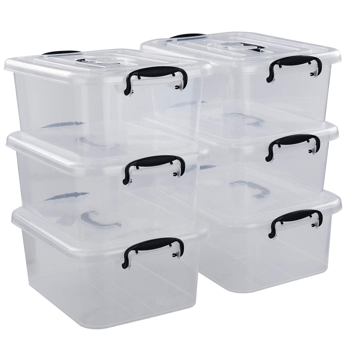 Bringer 6-Pack 8 L Clear Plastic Storage Boxes, Clear Latch Boxes