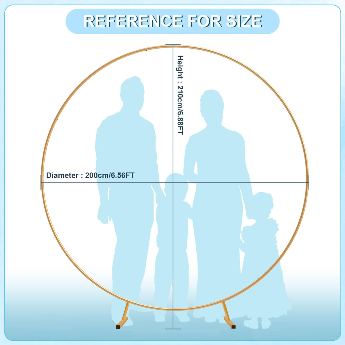 PlusFive Round Backdrop Stand, 6.9ft (2.1m) Gold Circle Round Arch Stand, Wedding Arch Frame, Big Size Arch Stands for Wedding Birthday Baby Shower