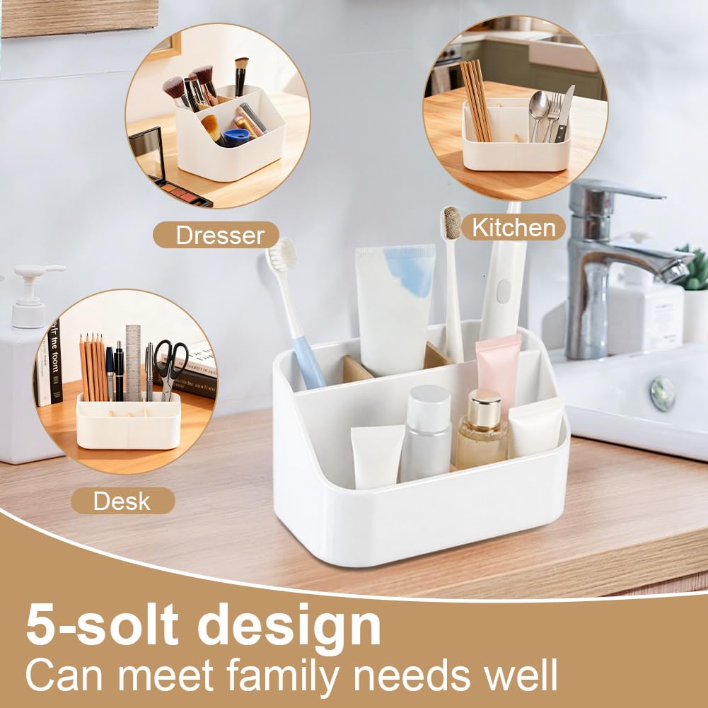 OSDUE Toothbrush Holder for Bathroom,5 Slots Toothbrush Caddy Organiser with Detachable Bamboo Divider
