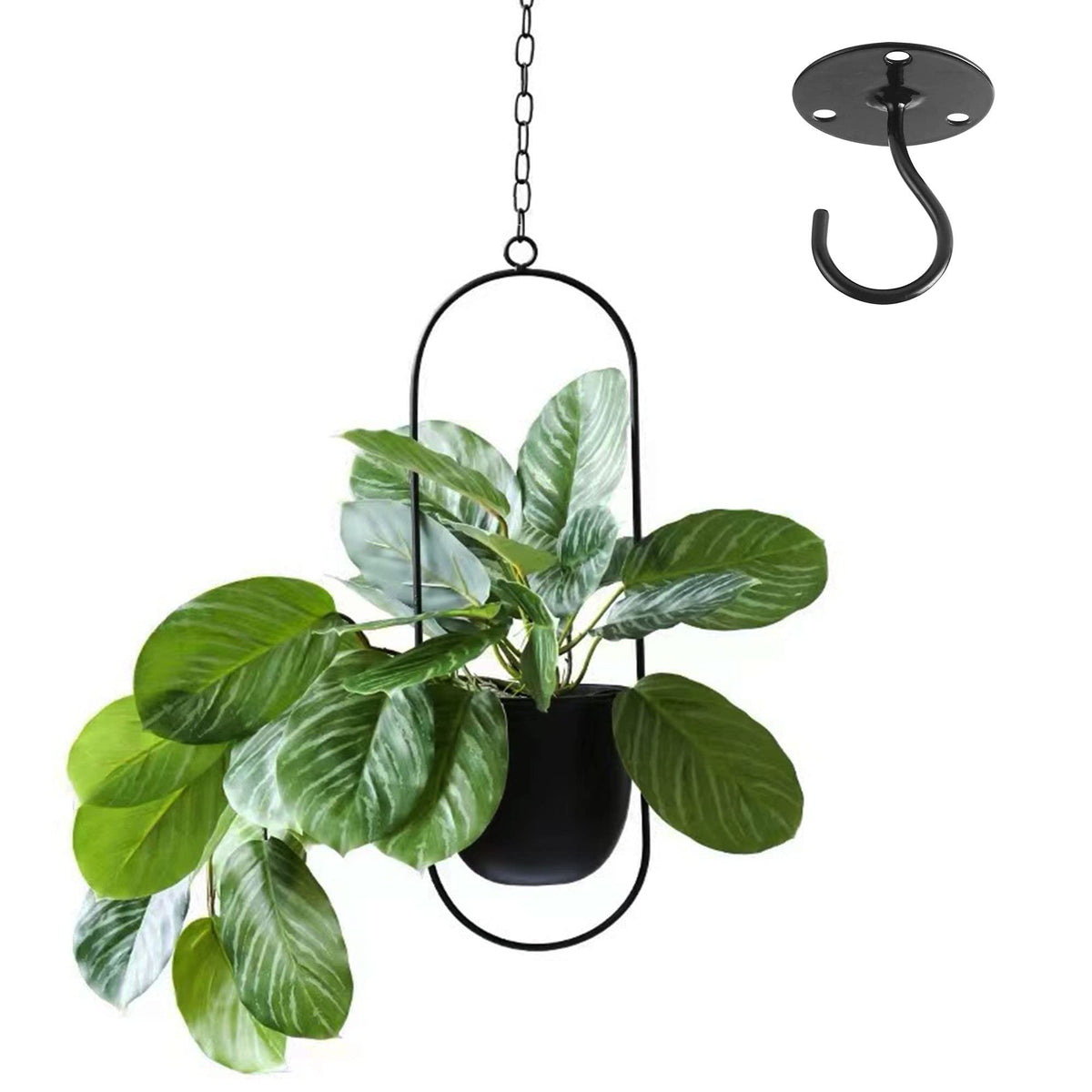 VDYXEW Metal Hanging Flower Pot, Hanging Decoration Pot, Metal Black Bolo Hanging Basket, Ceiling Hanging Planter for Indoor Plants, Succulents, Air