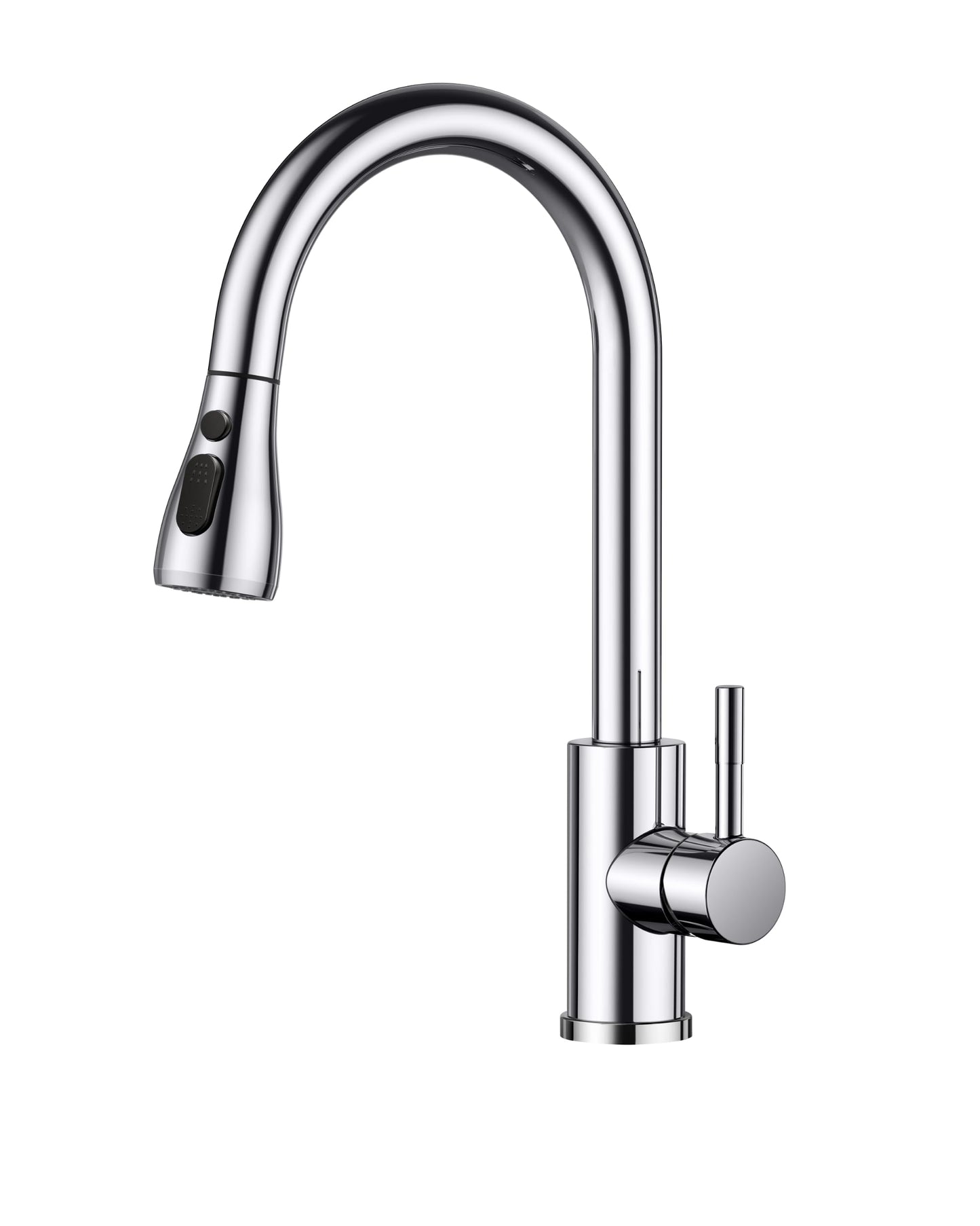 FORIOUS Kitchen Tap, Kitchen Mixer Taps with Pull Out Sprayer, Swivel Single Handle High Arc Pull Down Stainless Steel Sink Faucet, Polished Chrome