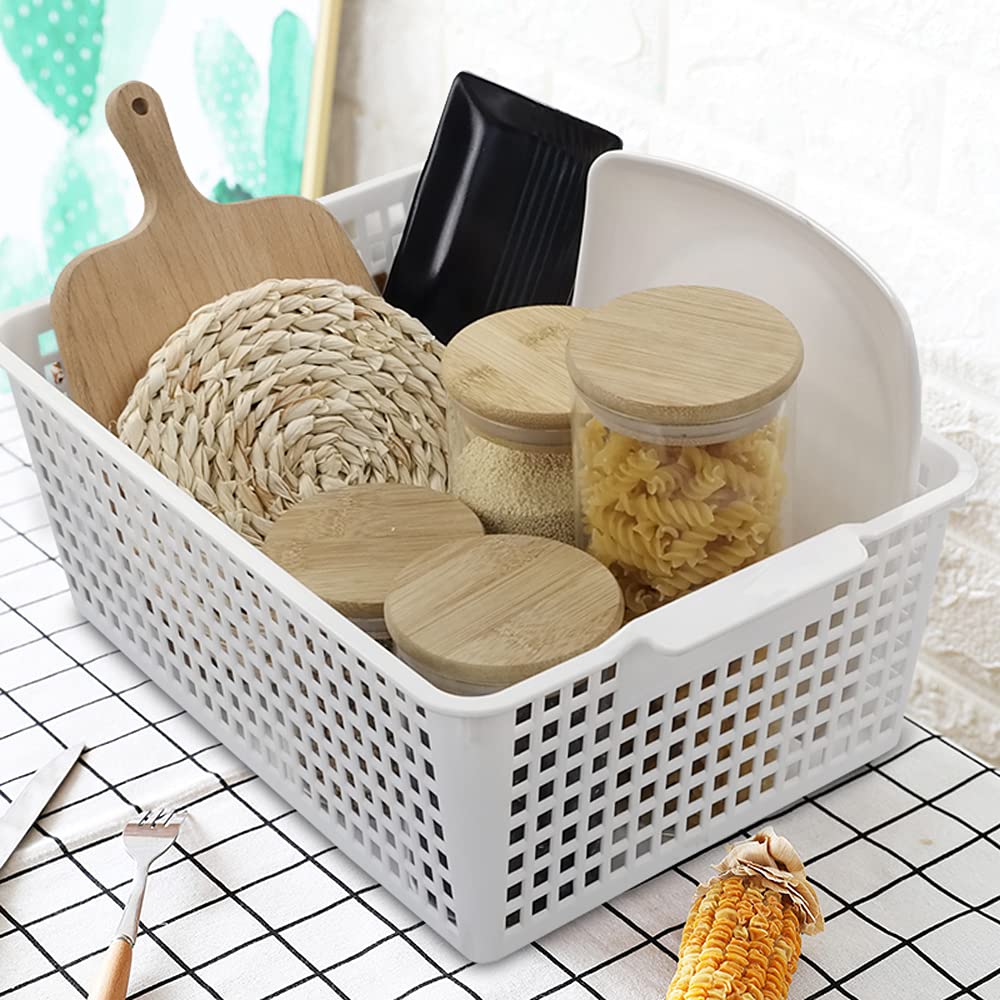 Easymanie Large Plastic Storage Basket Box, 4 Packs, White