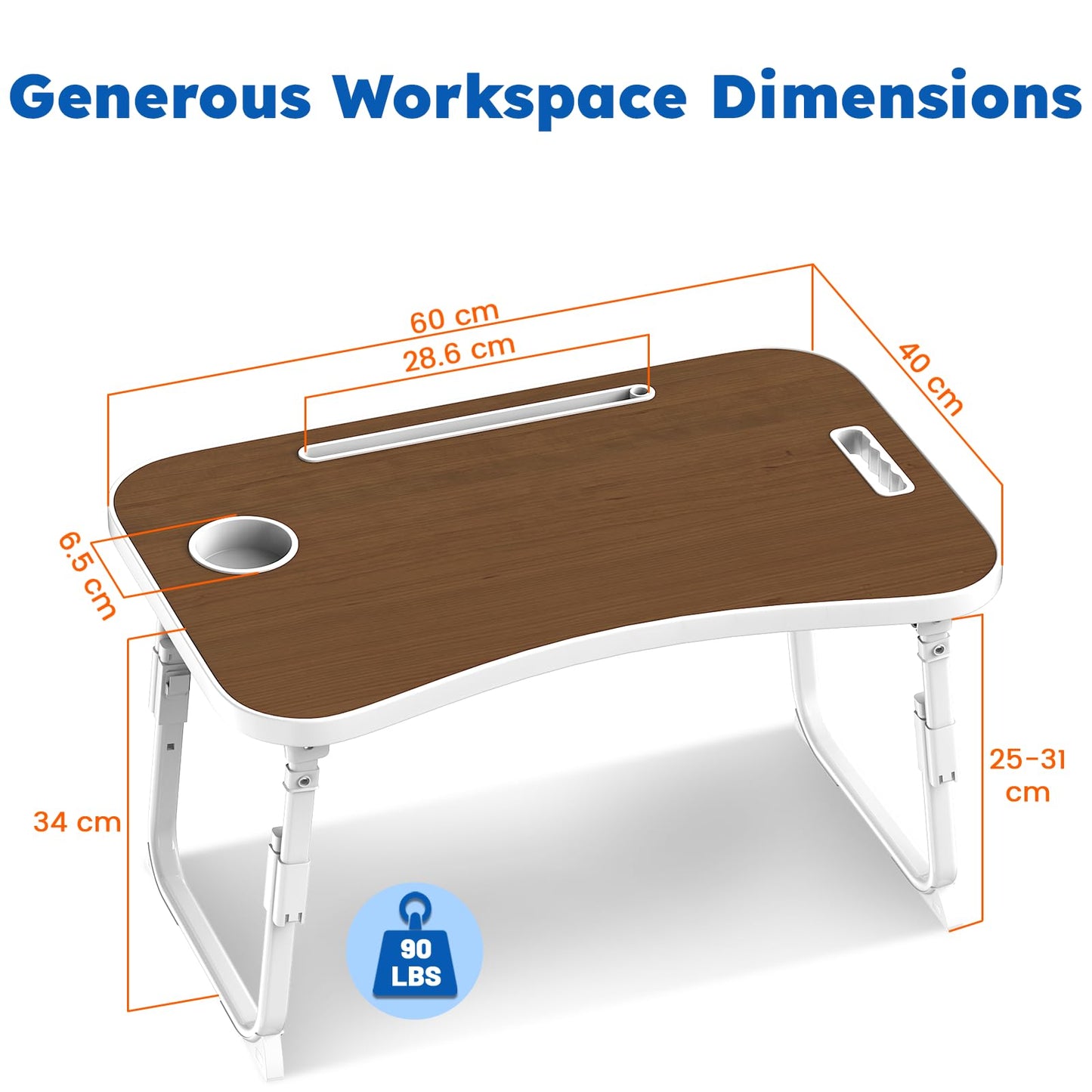 Laptop Desk, Laptop Bed Table with Cup Slot, Reading Holder Notebook Stand Breakfast Tray Book Holder for Sofa, Terrace, Balcony