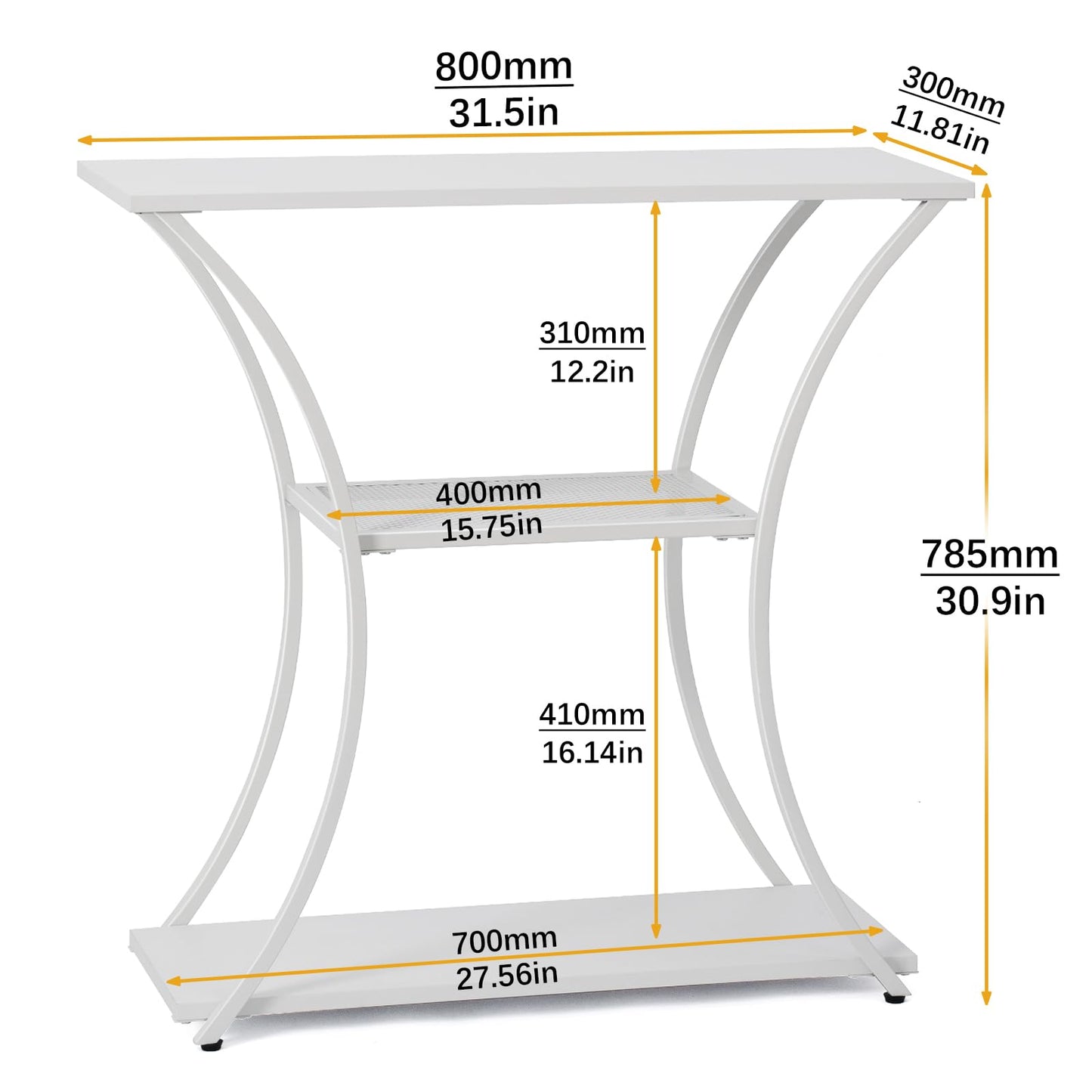HDANI 3-Tier Metal Console Table with Grid Shelf, Narrow Hallway Table with Sturdy Frame, Narrow Entrance Table & Sofa Table for Hallway, Living Room