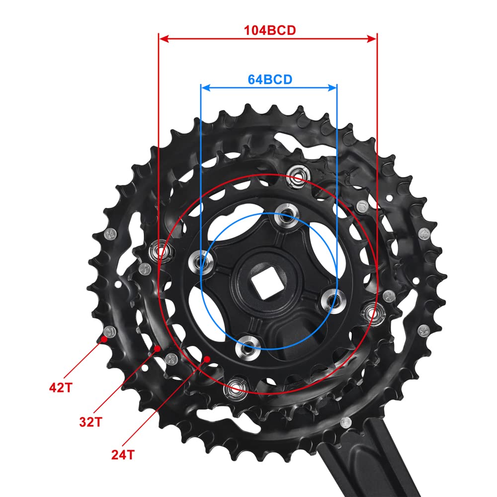 CYSKY Bike Crankset 3x 10 Speed 42-32-24T 170mm 104/64 BCD Crank Arm Set Easy to Replacement MTB BMX Road Bicycle Crankset Compatible with