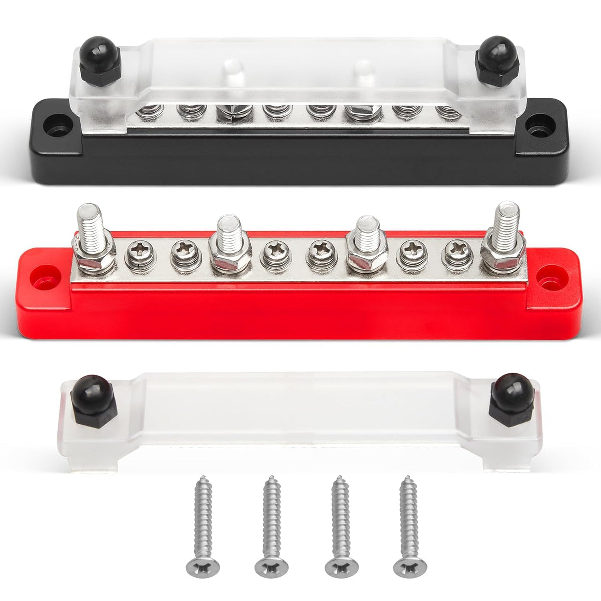 RED WOLF 150A 12V Bus Bar, 4 x 1/4" (M6) 6 x #8 (M4) Studs Power Distribution Terminal Block 48V DC Car Boat Marine Solar System Black Red