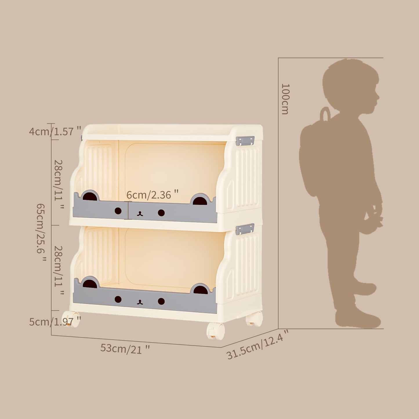 Roqao 2-Tier Collapsible Rolling Book Cart with Wheels