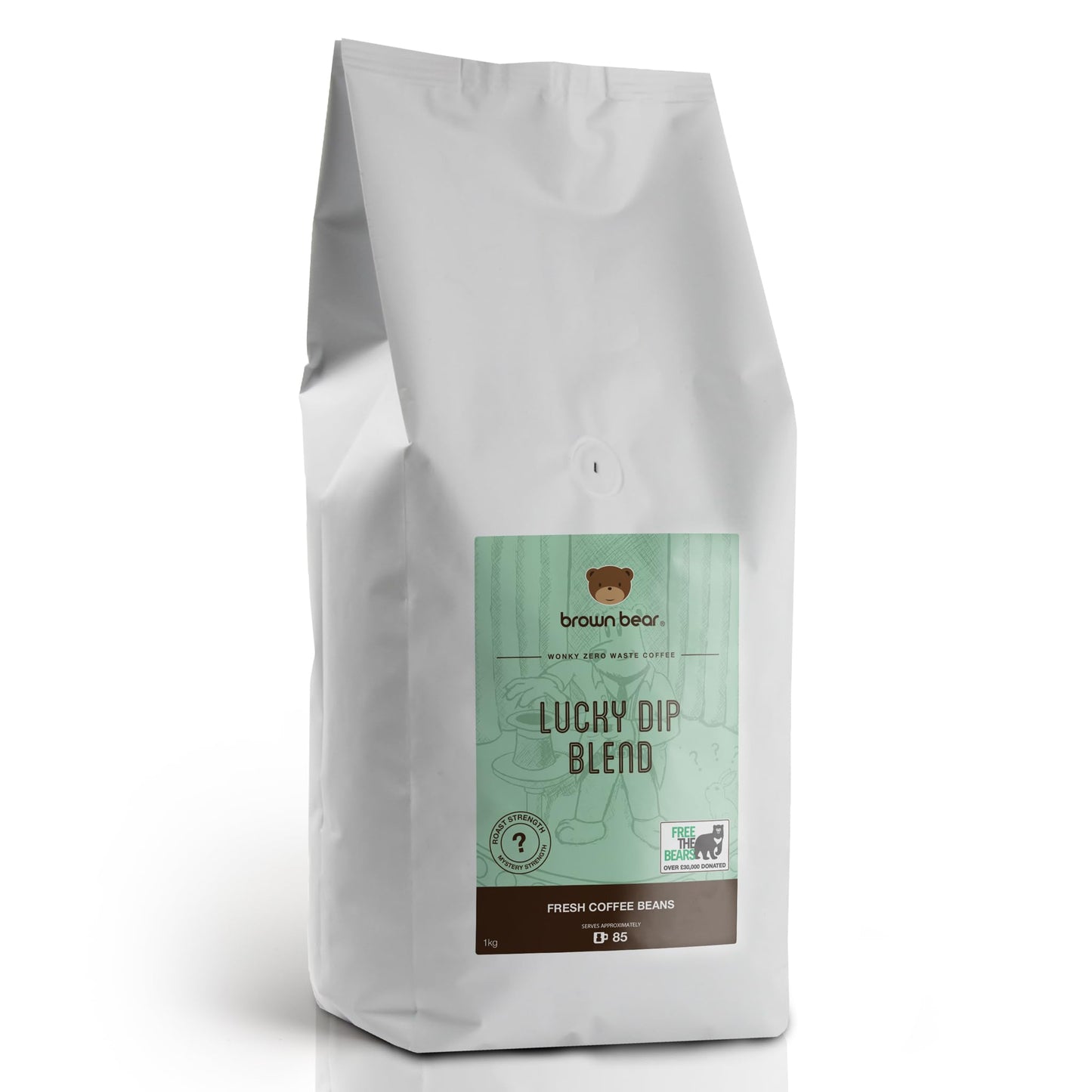 Coffee Beans 1kg - Wonky Zero Waste Beans - Brown Bear Lucky Dip Mystery - For All Coffee Machines - Light to Medium to Dark Roast - Donation to Free