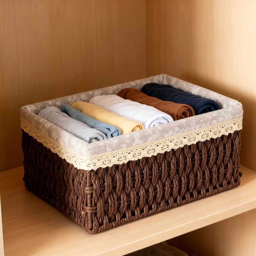 wocpvm 3 Pcs Paper Rope Storage Baskets,Small Baskets