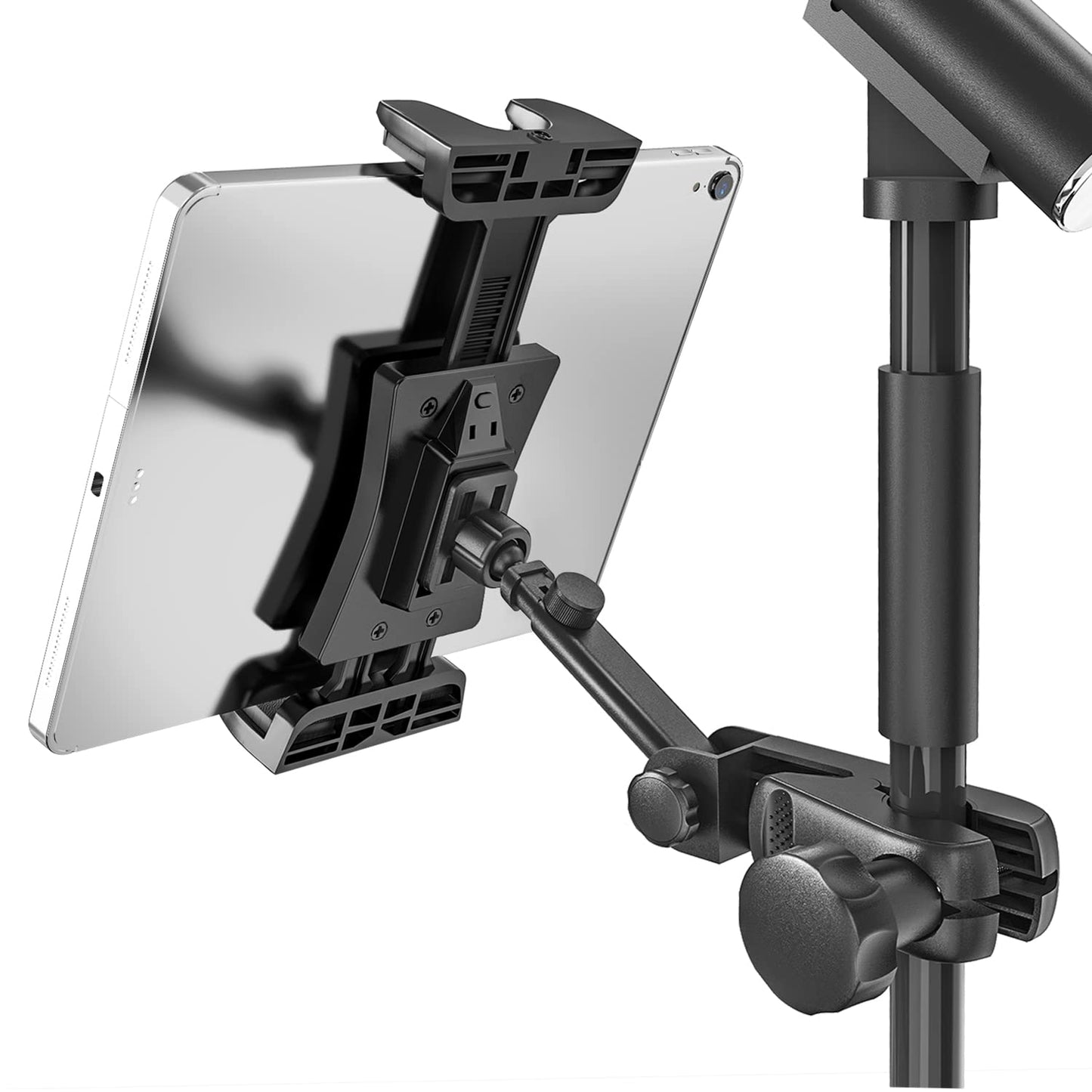 Jubor Tablet Mic Stand, Tablet Mount for Microphone Stand, 360? Swivel Mic Music Stand Phone Holder Compatible with iPad, iPad Pro, iPad Air Mini And