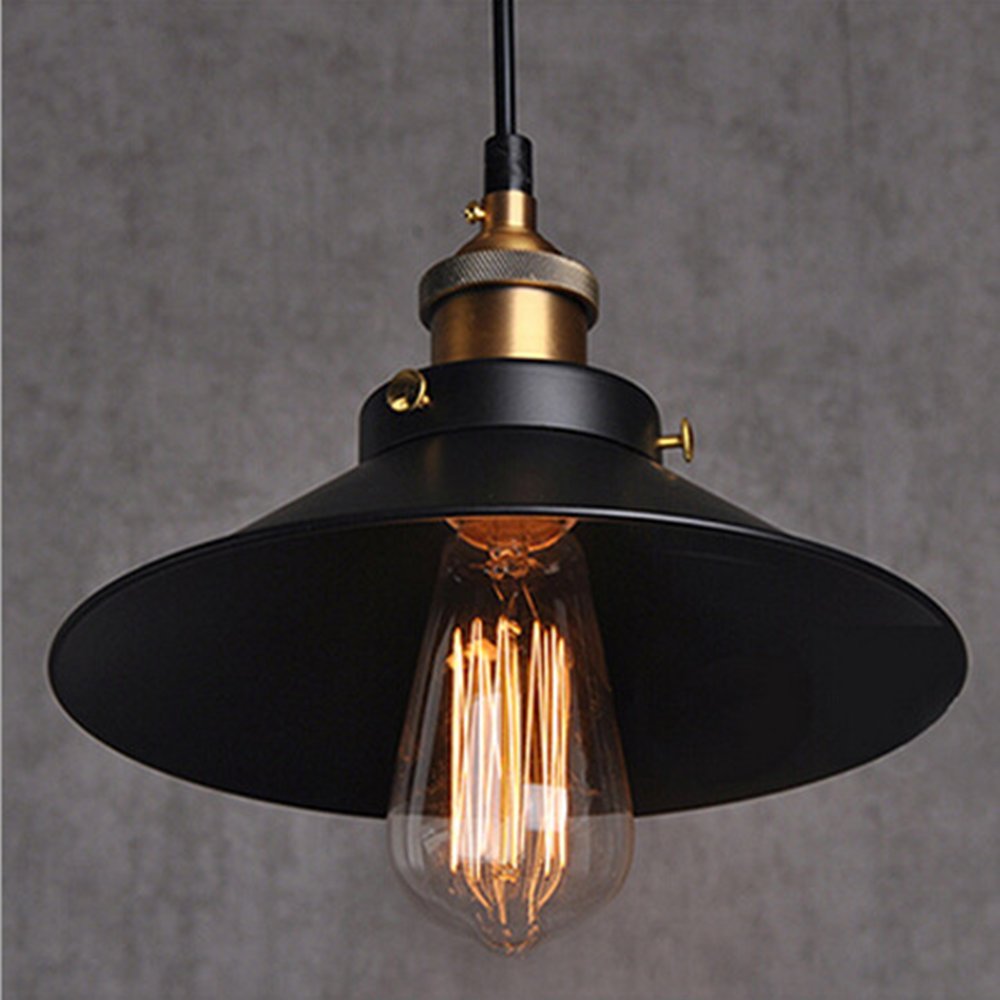 Chrasy 2 Packs Vintage Ceiling Light Industrial Style Pendant Lighting Edison Black Metal Lamp Shade Lighting Fixture for Kitchen Living Room