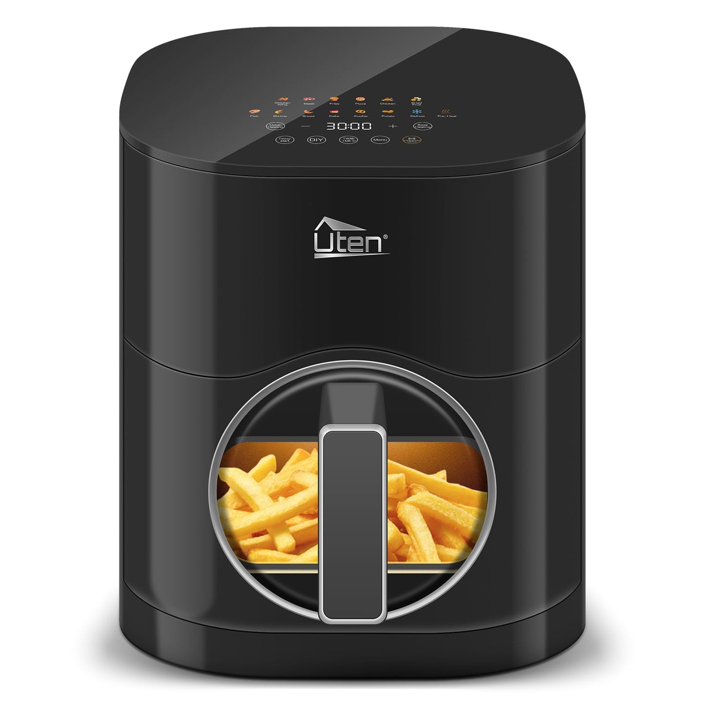 Uten Dual Blaze Air Fryer 5.5L Visual Window, Color Screen, 14 Pre Menus, Delayed Start, Stainless Oil Net, 2 Fast Heaters Independently Controllable,