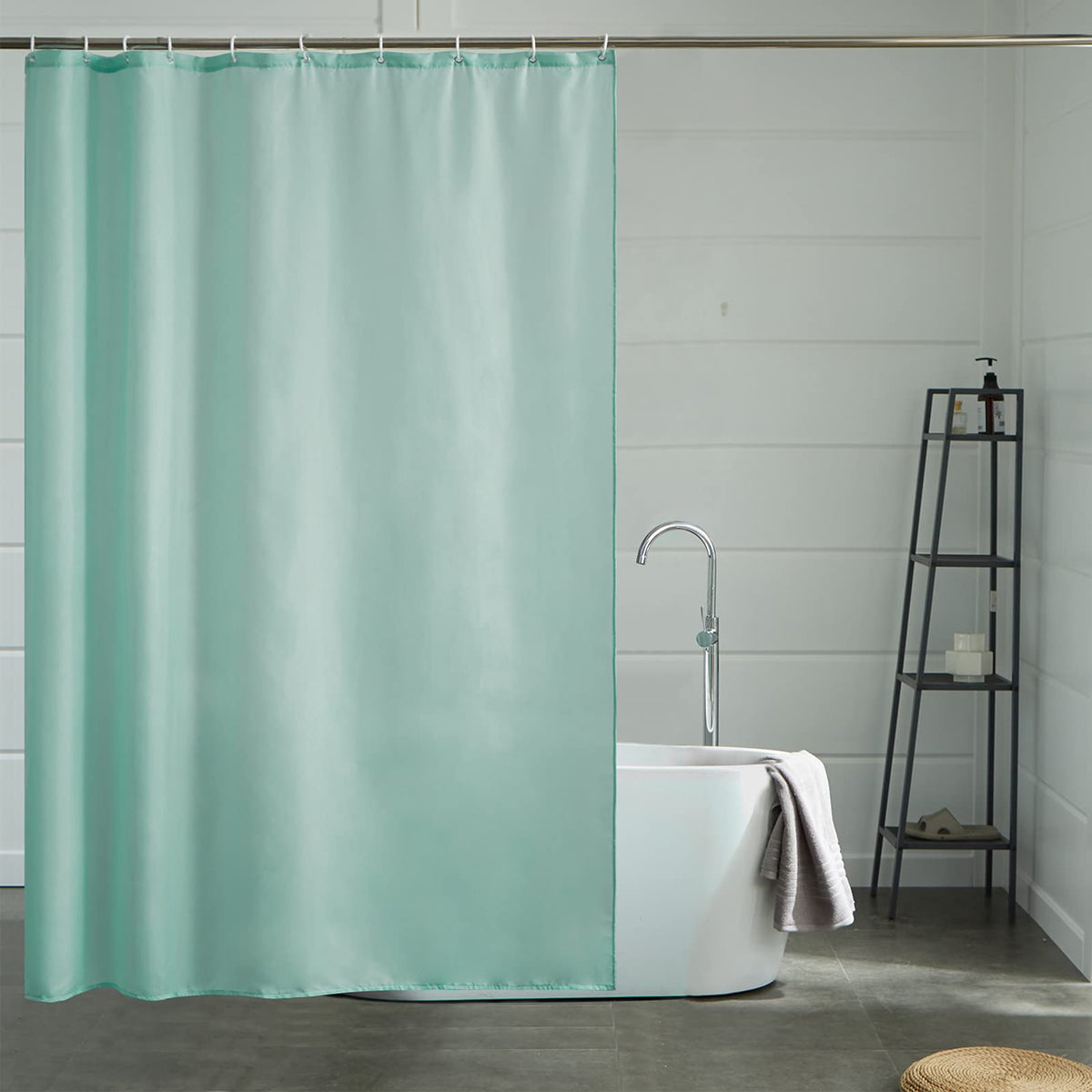 Furlinic Shower Curtain Waterproof Mould Proof Resistantand Mint Bath Curtains Washable Polyester 150x180cm with Weight Tape 10 Hooks for Wetroom