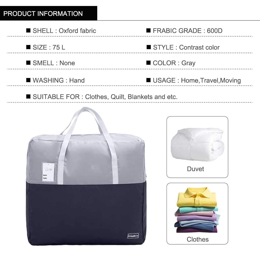 75L Clothes Storage Bags with Zips, 2 PCS Oxford Cloth Duvet Storage Bag King Size, Breathable Underbed Storage Bags for Clothes, Quilt, Blankets