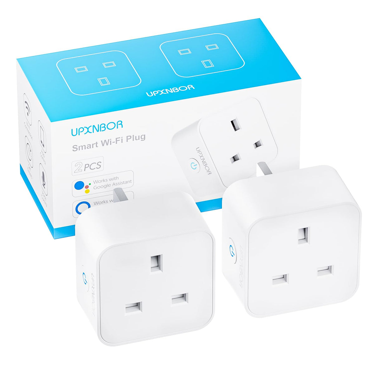 UPXNBOR Smart Plug, Wi-Fi Outlet Compatible with Alexa, Google Home, Wireless Smart Socket with Energy Monitoring, Timer & APP Remote Control, 2.4GHz