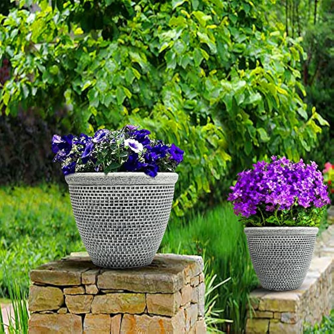 SG Traders Plastic Round Cromarty Plant Pot Flower Pot Planter Garden Decoration Antique Silver 25cm Planter, Outdoor Flower Pots Outside Garden Planters Outdoor With Drainage Holes (Pack of 2)
