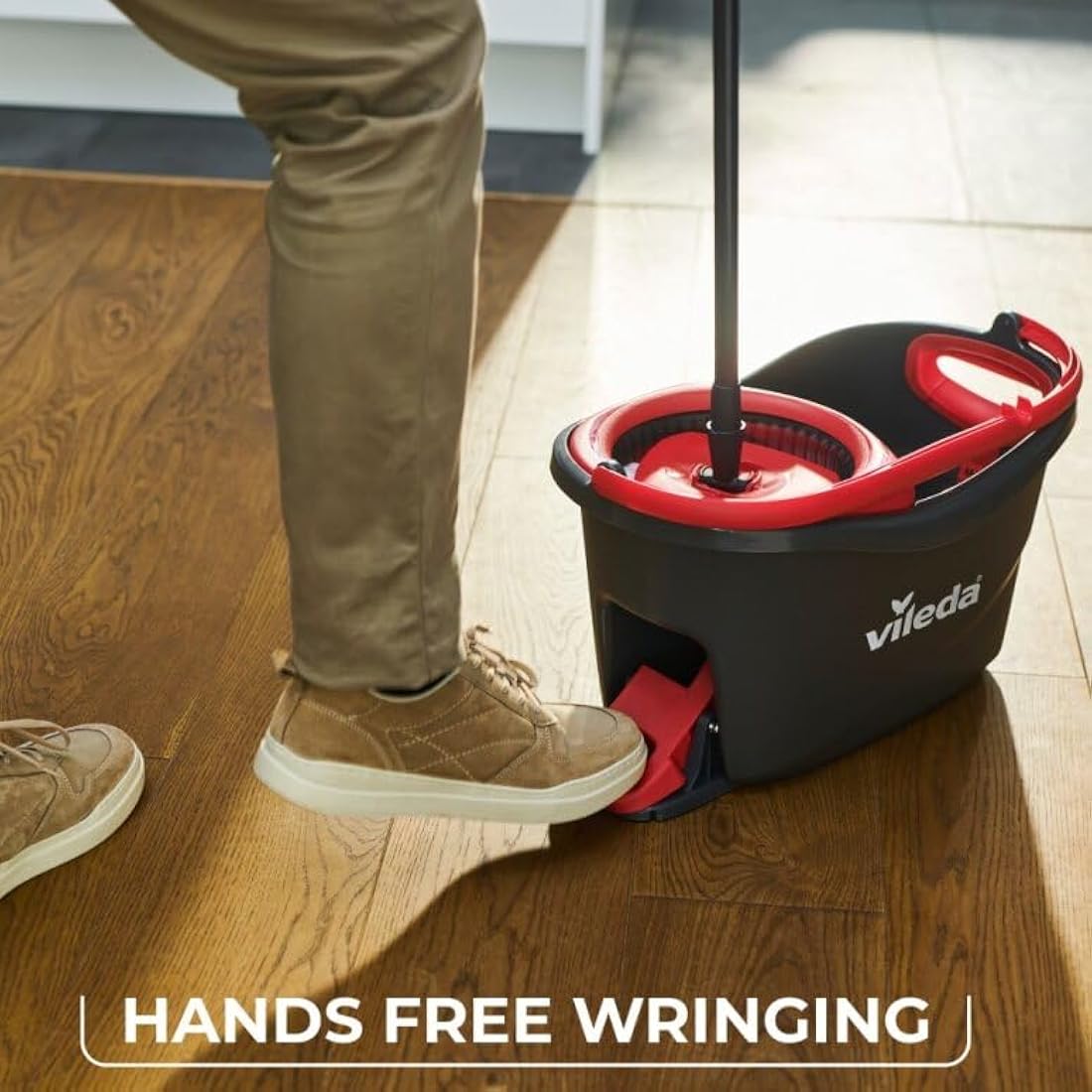 Vileda Turbo Microfibre Mop and Bucket Set, Spin Mop for Cleaning Floors, Set of 1x Mop and 1x Bucket,Grey/Red,48.5 x 27.5 x 28 cm