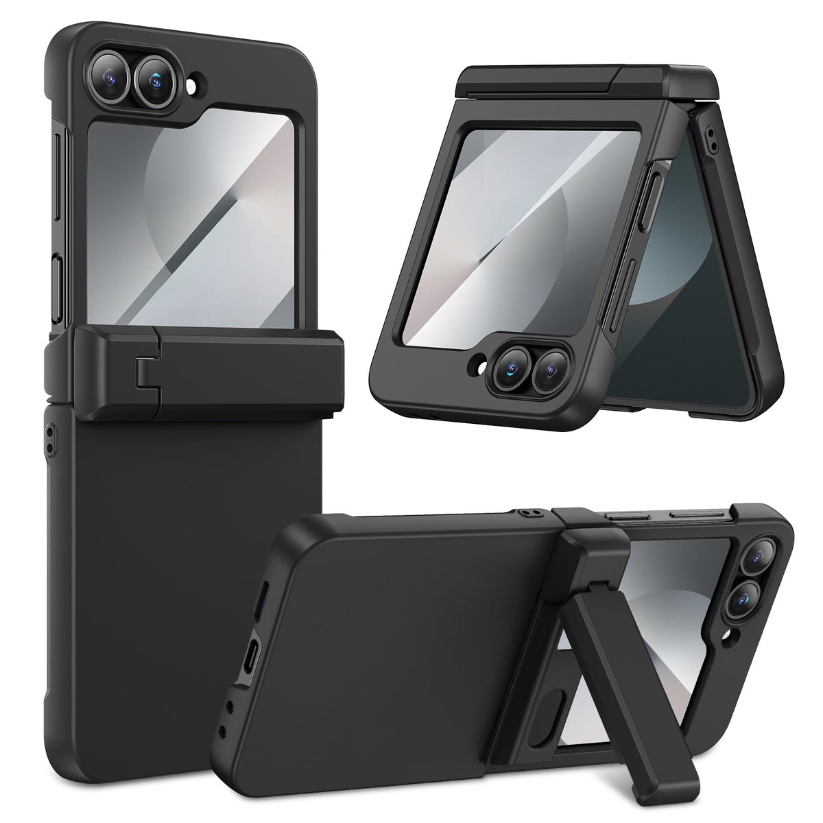 HWeggo for Galaxy Z Flip 7 FE/Z Flip 6 Case with Hinge Protection & Hidden Foldable Kickstand & Built-in Screen Protector, Support Wireless Charging
