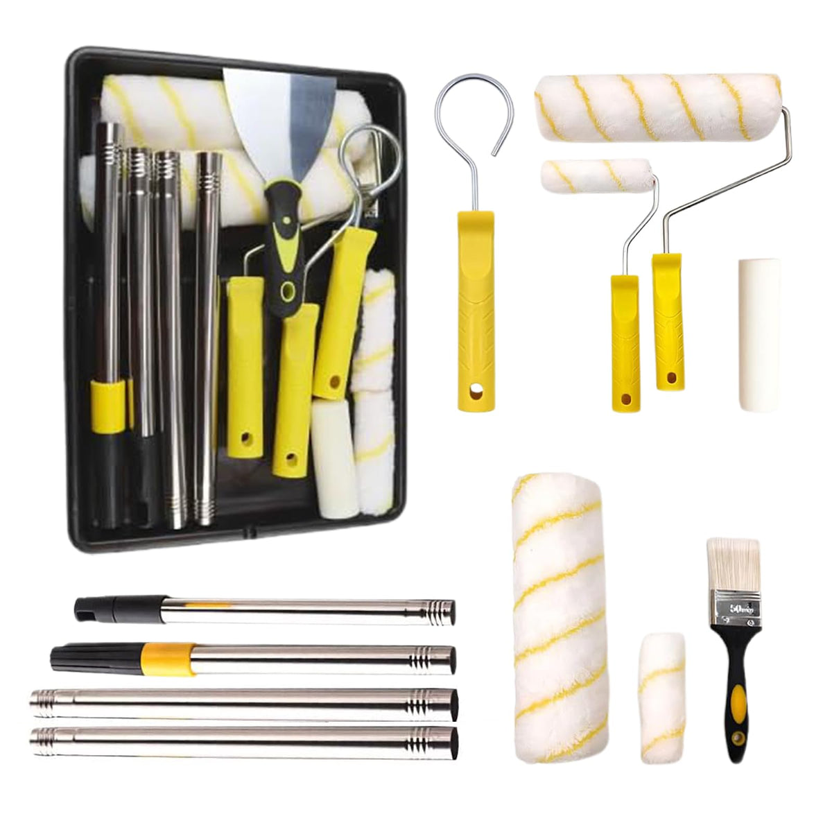 AHDXKUE Paint Roller Set, Paint Rollers and Trays Sets with 5 Roller Sleeve, Roller Sets for Painting with Extension Pole, Microfiber Roller Cover for