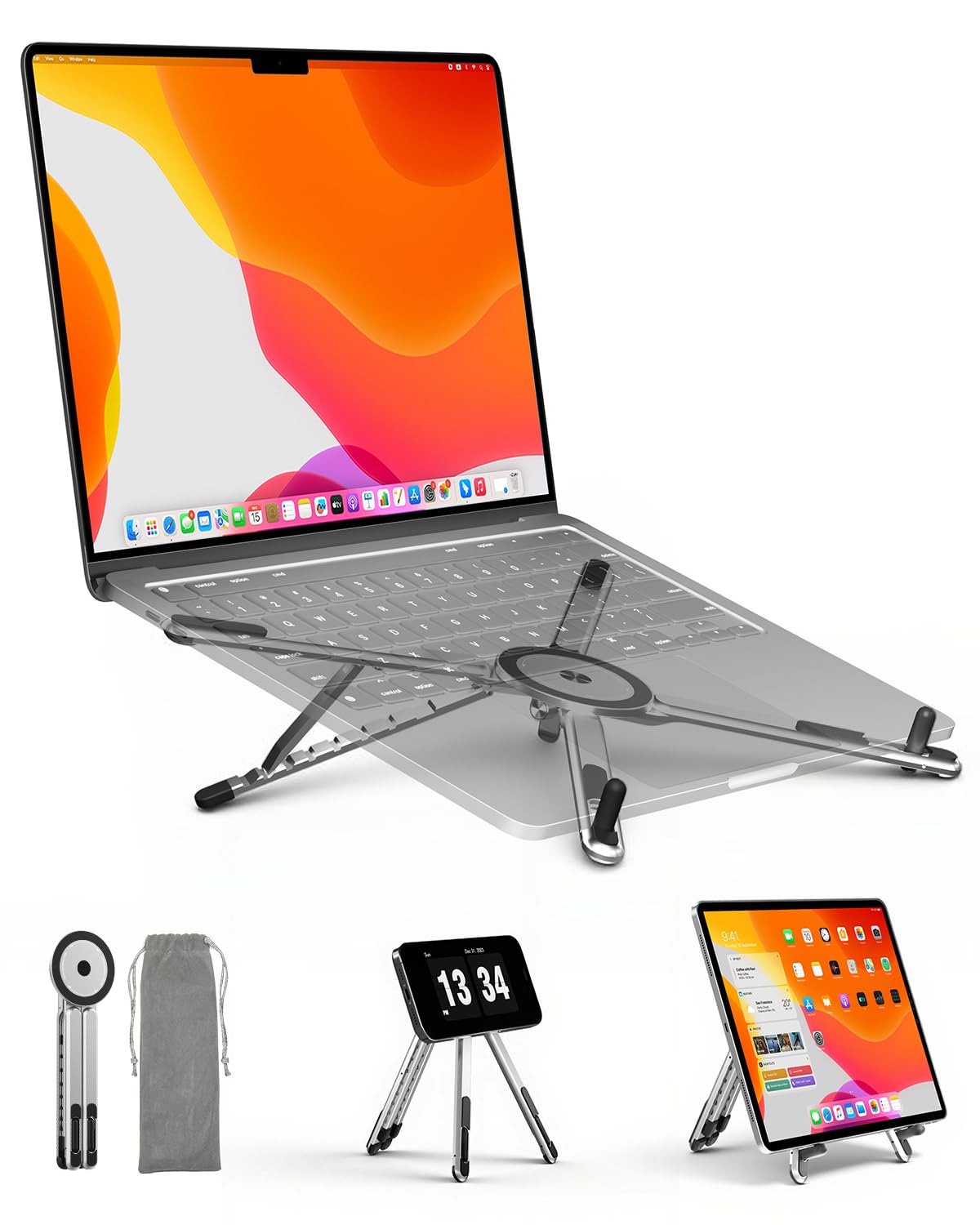 Viozon Portable Laptop Stand for Desk, Foldable Adjustable Computer Riser with Magnetic Phone Holder