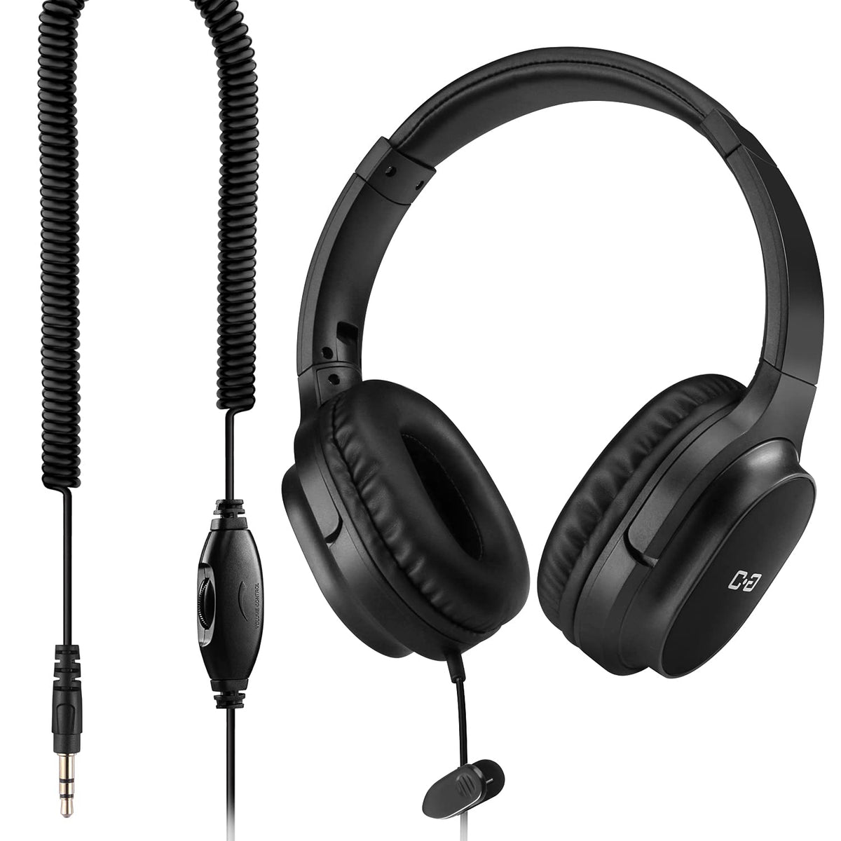 C G CHANGEEK Extra Long Cord Headphones for TV & PC with Volume Control, 18 Feet / 5.5M Extension Spring Coiled Cord, Universal 3.5mm AUX Audio, Wired